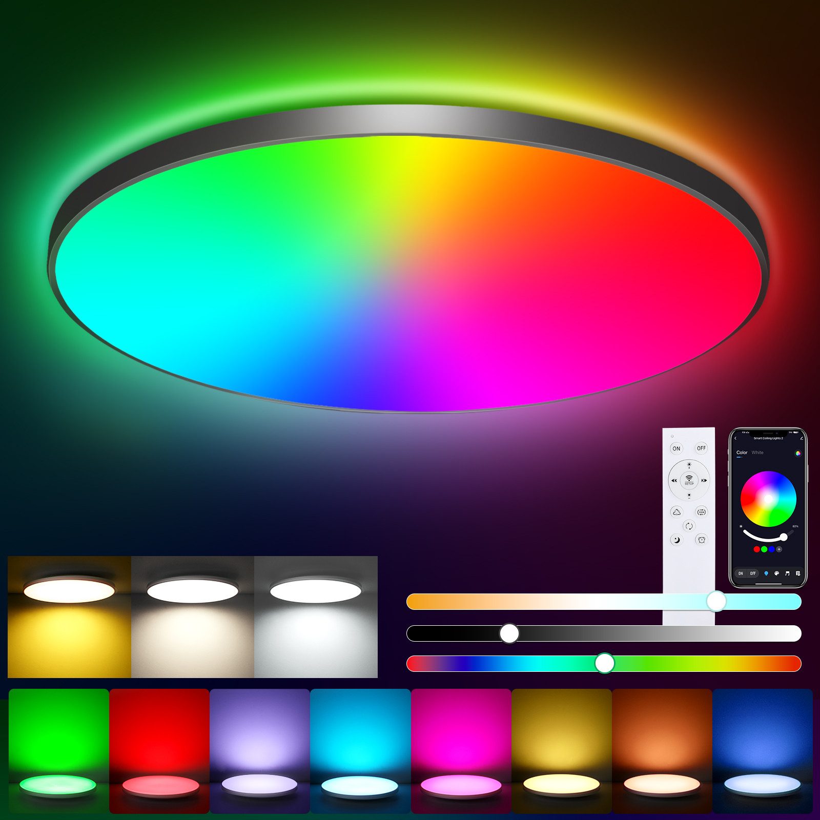 Oraymin Deckenleuchte Smartes RGB Schwarz Deckenlampe günstig online kaufen