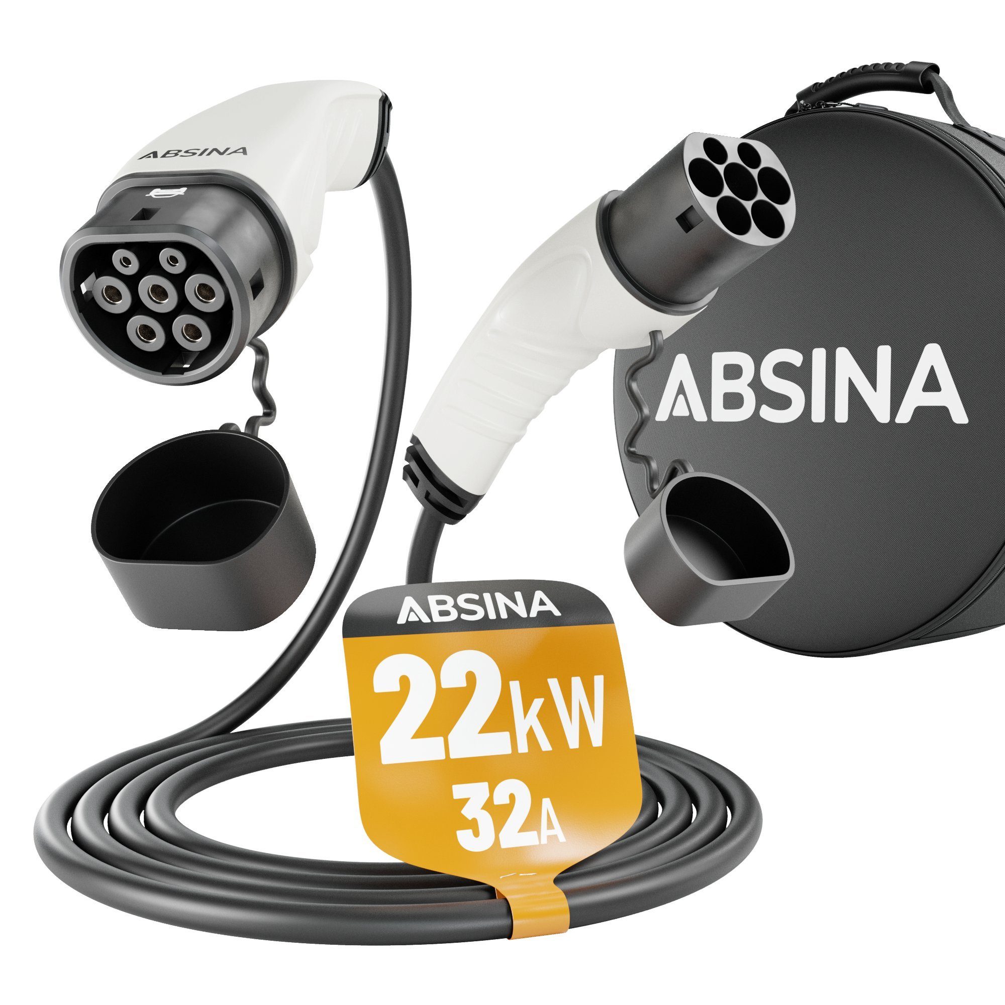 ABSINA Typ 2 Ladekabel Elektroauto 22 kW 5 Meter Typ2 Elektrofahrzeug Ladekabel 3 phasig mit IP55 Typ 2 Kabel zum Laden für Hybrid & E Auto an Ladesäule IEC62196-2 32A