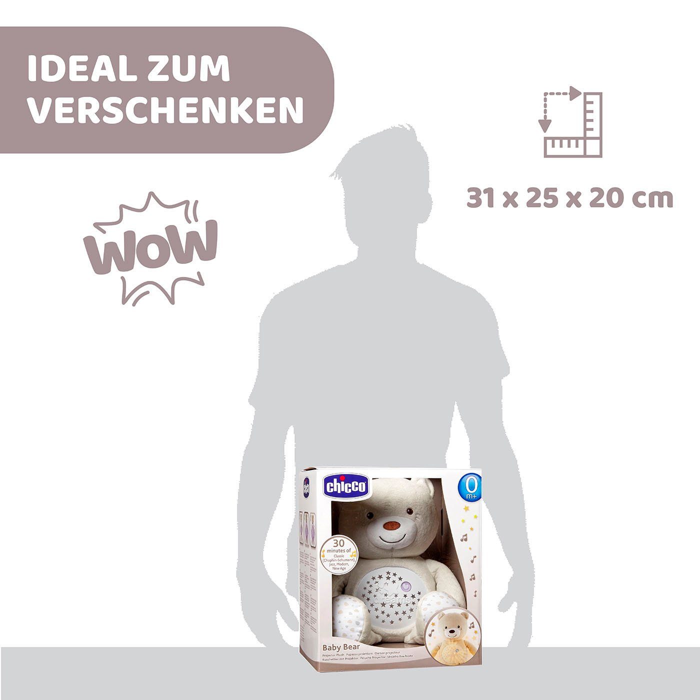 Chicco Kuscheltier First Dreams Baby Bear, Beige, mit Lichtprojektion und Soundfunktion