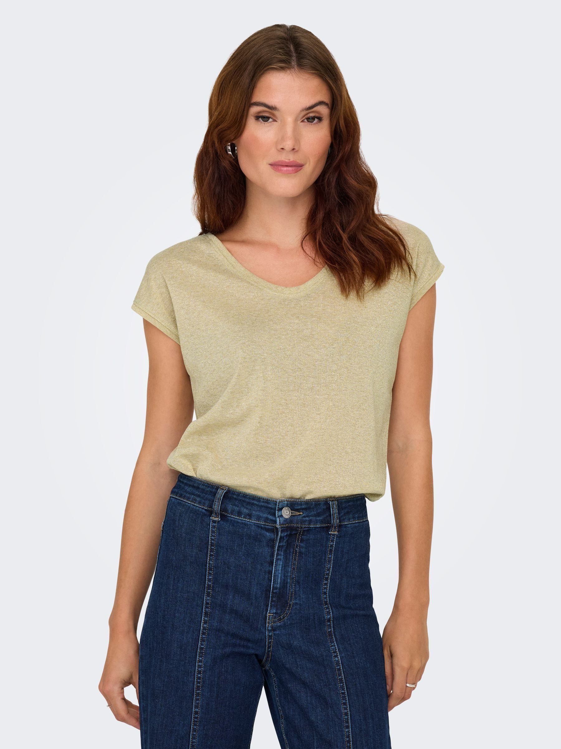 ONLY Kurzarmshirt ONLSILVERY S/S V NECK LUREX TOP JRS NOOS günstig online kaufen