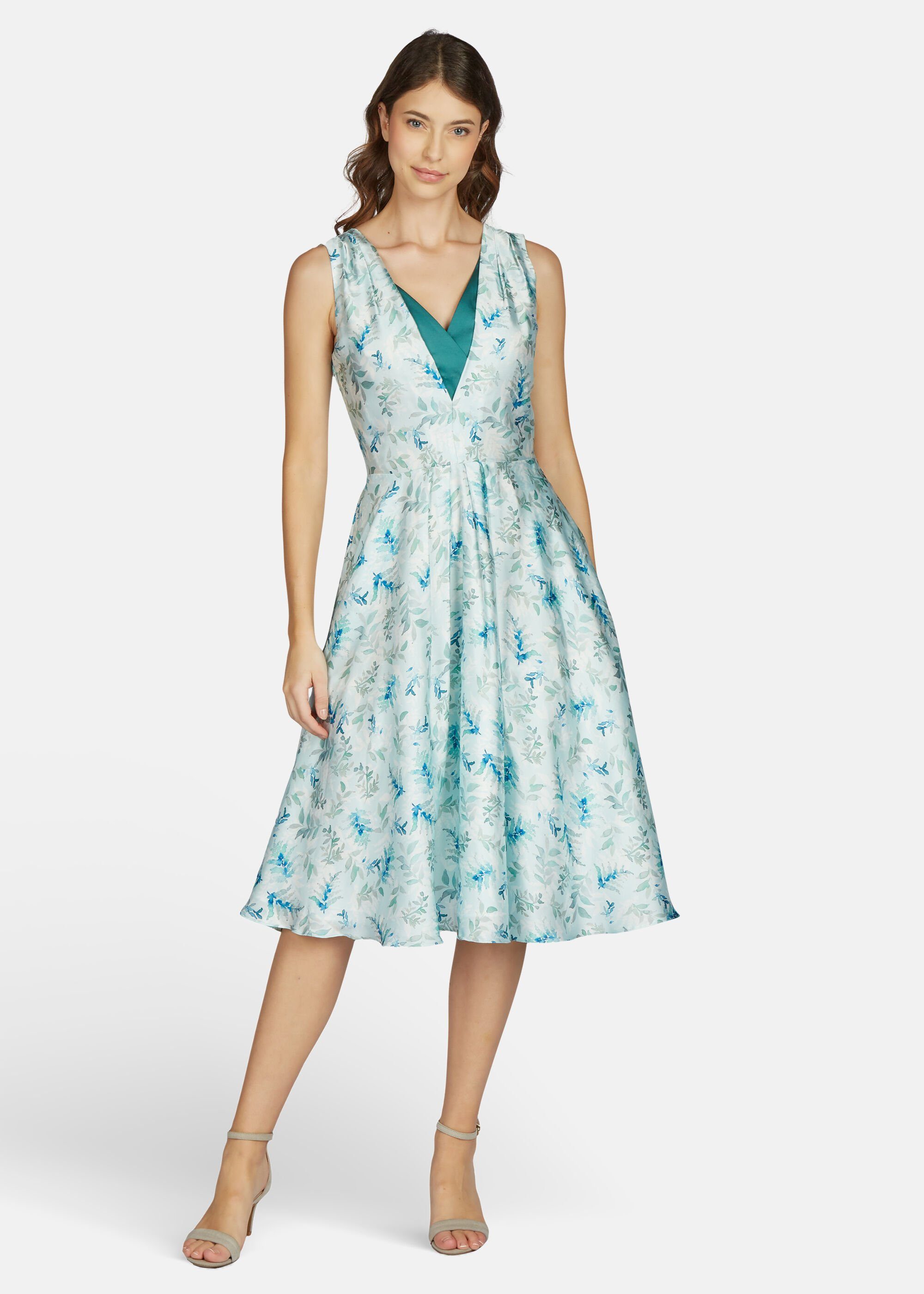 mit Abendkleid MULTI handgezeichnetem AQUA Kleo Blumenprint