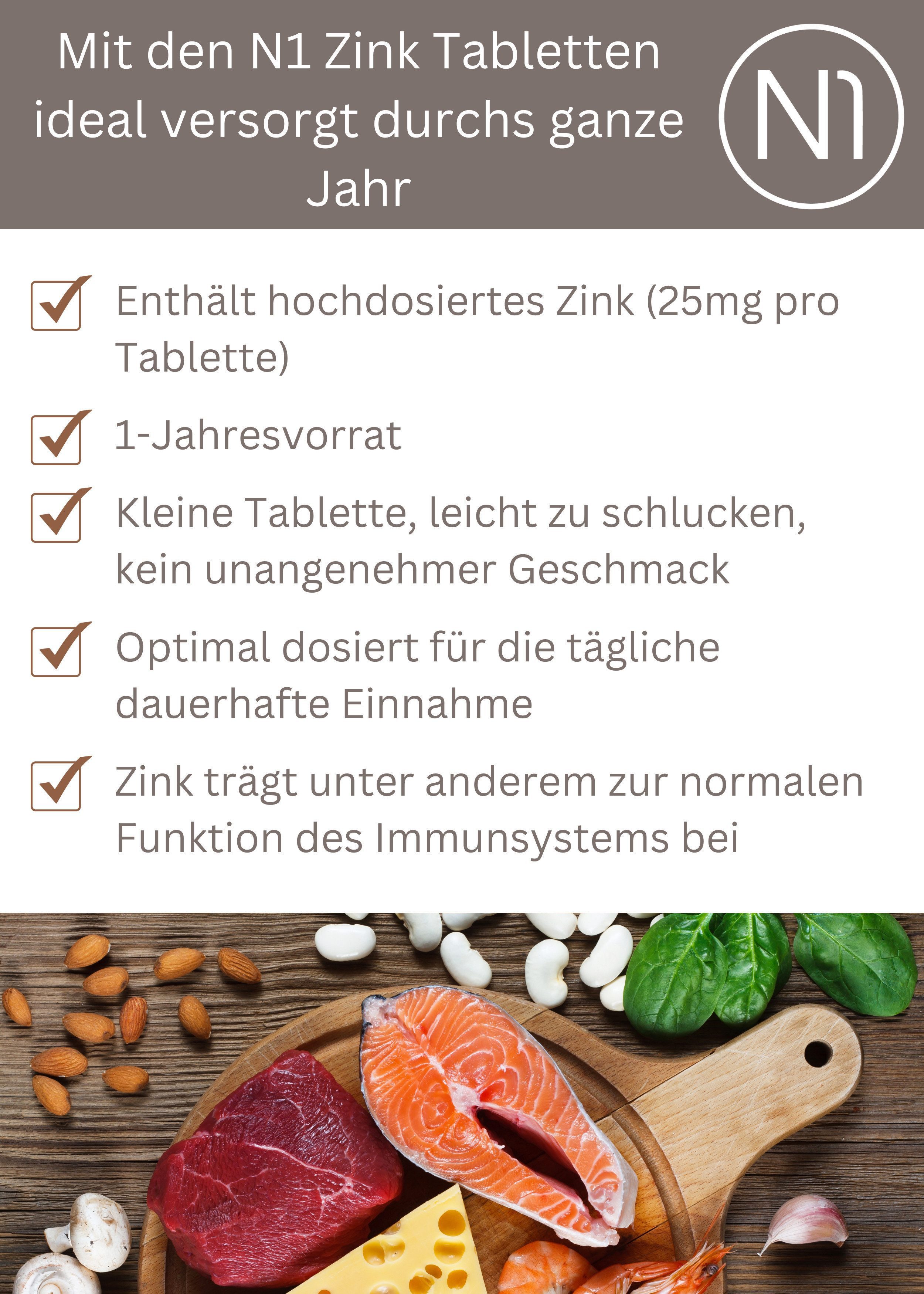 N1 Healthcare N1 ZINK 25mg, 365 vegane Tabletten Tabletten, 365 St., 84 g