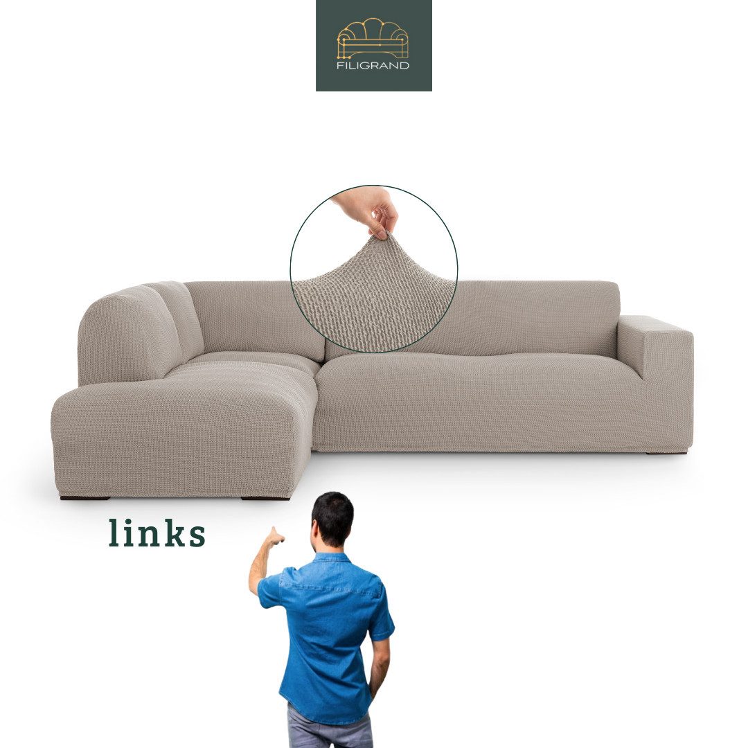 Belmarti Ecksofahusse Bezug für Ecksofa mit Halbinsel rechts/links, elastisches Material, hochwertiger und langlebiger Baumwollmix