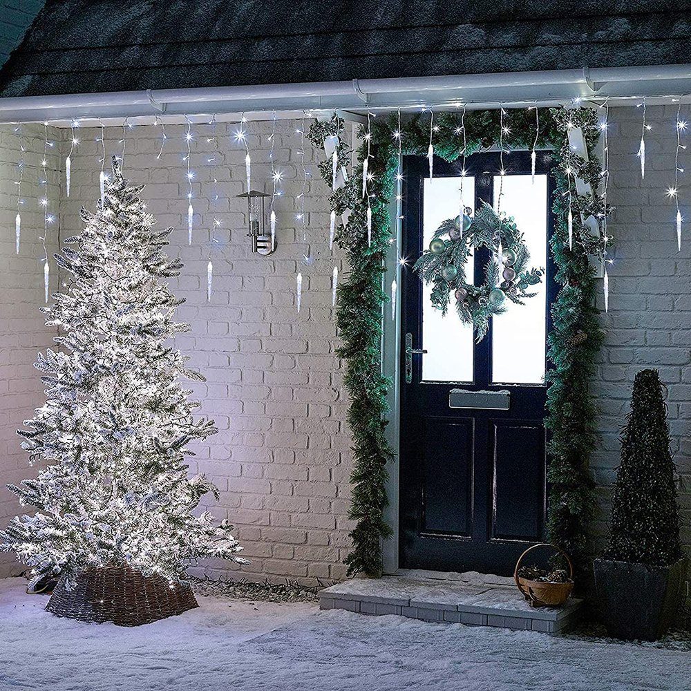 Sunicol LED-Lichterkette 3.5M Fenster, Eisregen Anschließbar, Geländer Weiß Beleuchtung, Weihnachtsdek, Party 8 Vorbau, für Modi, Wasserdicht, Außen Garten Innen