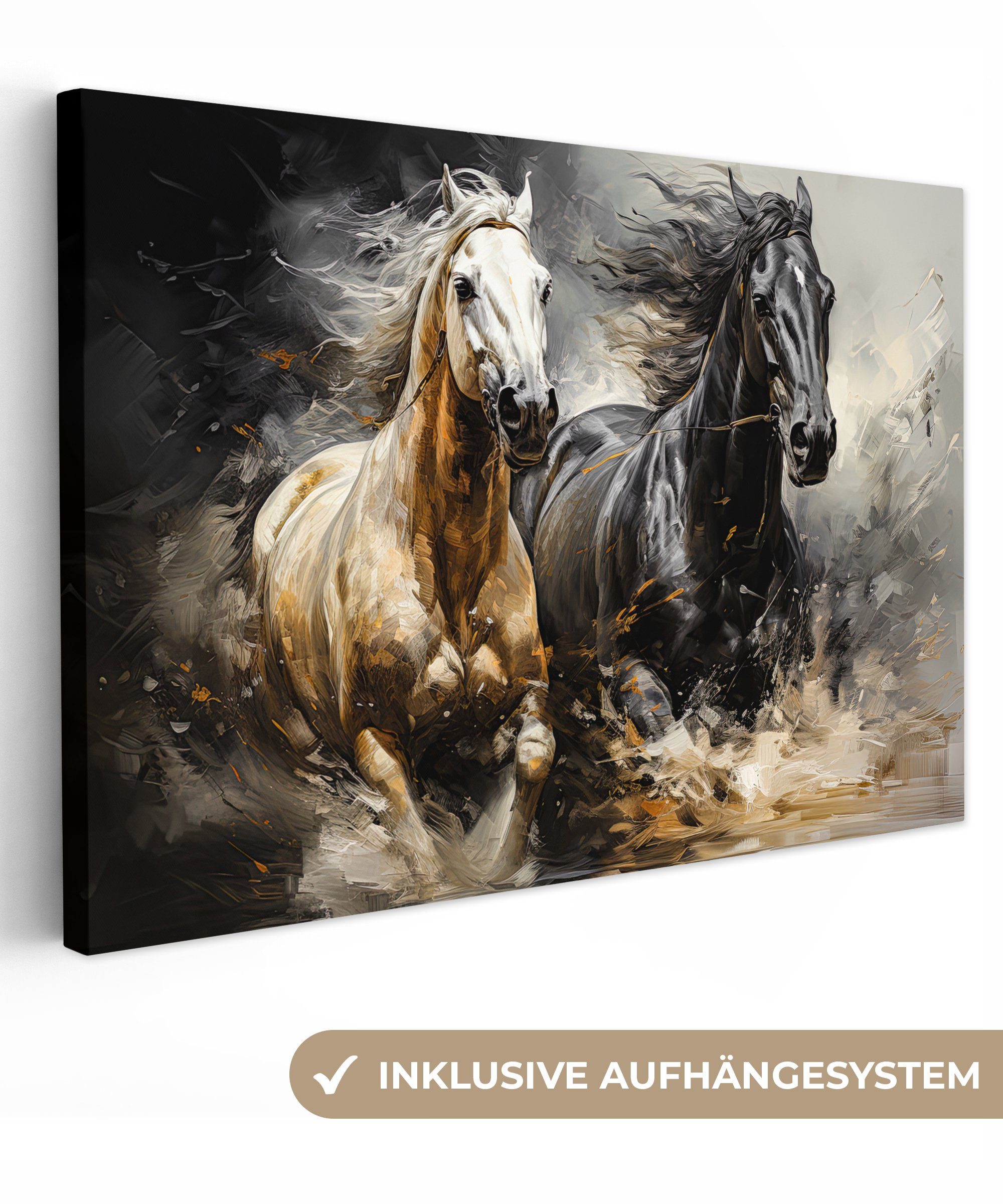 OneMillionCanvasses® Leinwandbild Pferde - Schwarz - Weiß - Tiere, Fotodruc günstig online kaufen