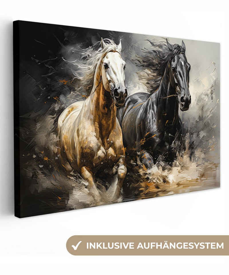 OneMillionCanvasses® Leinwandbild Pferde - Schwarz - Weiß - Tiere, (1 St), Wandbild Leinwandbilder, Aufhängefertig, Wanddeko, 30x20 cm