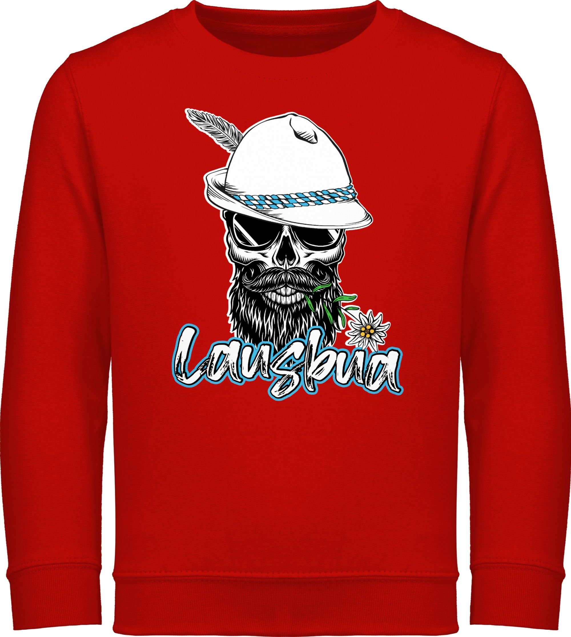 Shirtracer Sweatshirt Lausbua Totenkopf Skull Bayrisch Lausbub Schlingel Mode für Oktoberfest Kinder Outfit 3 Rot | Sweatshirts