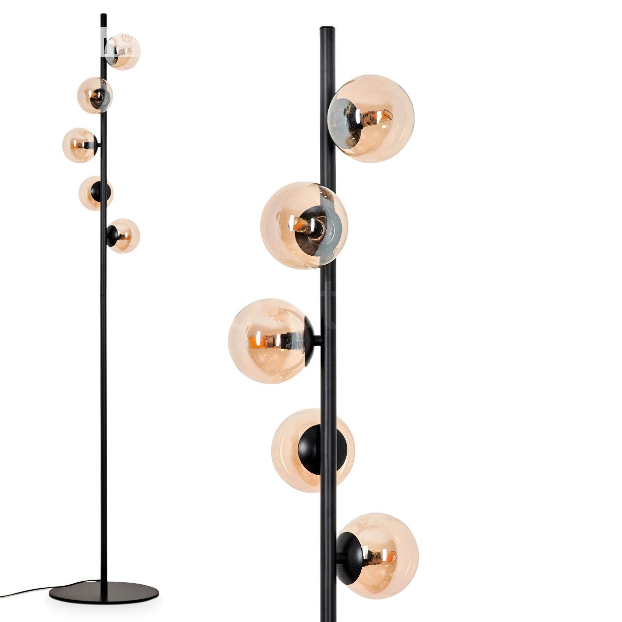 hofstein Stehlampe Stehlampe aus Metall/Glas in Schwarz/Bernsteinfarben, oh günstig online kaufen