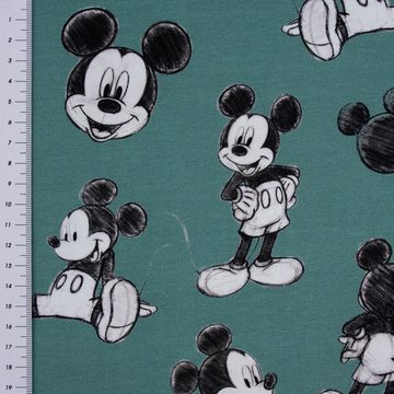 SCHÖNER LEBEN. Stoff Baumwolljersey Jersey Digitaldruck Micky Maus grün schwarz weiß 1,45m, allergikergeeignet