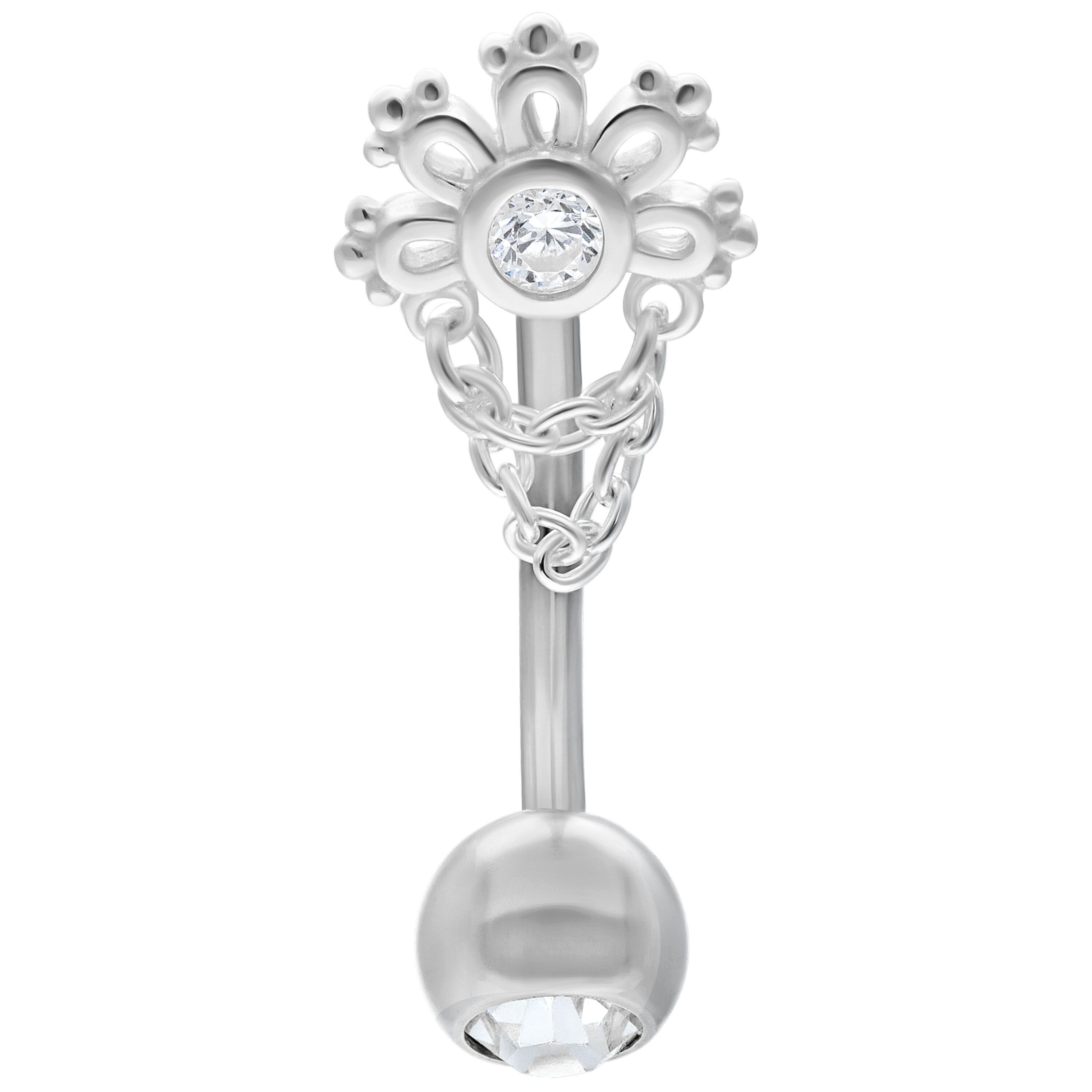 Wildcat Bauchnabelpiercing Crystal Sunrise Micro Bananabellfür Ohr, Bauchnabel, 1 Stück, Silber, Chirurgenstahl 316L - wasserfest, langlebig, hautverträglich