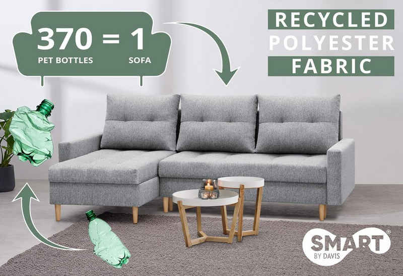 Beautysofa Ecksofa »HALANT«, recycelten PET-Flaschen Material, Federkerns, Bettfunktion, links oder rechts montiebar