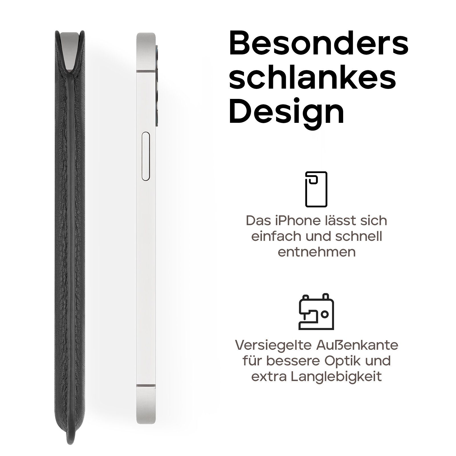 wiiuka Handyhülle sliiv Hülle für iPhone 14 / 14 Pro, Tasche Handgefertigt - Echt Leder, Premium Case – Bild 5 von 5