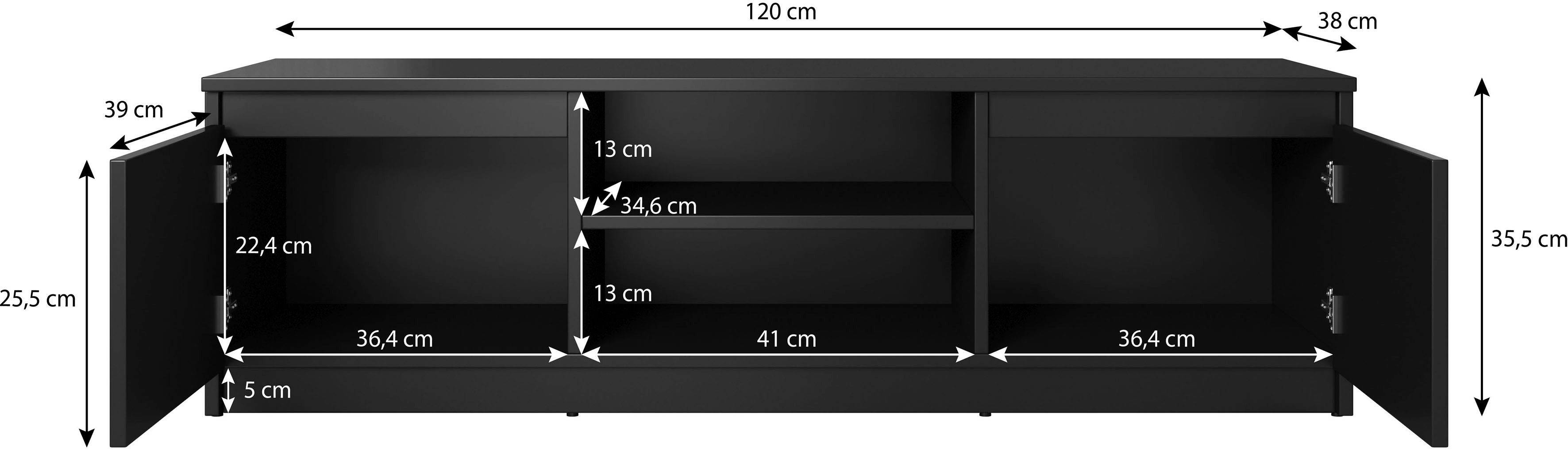 Home affaire Lowboard DINGO, zeitloser TV-Schrank, TV-Board Breite 120 cm, grifflose Fernsehschrank