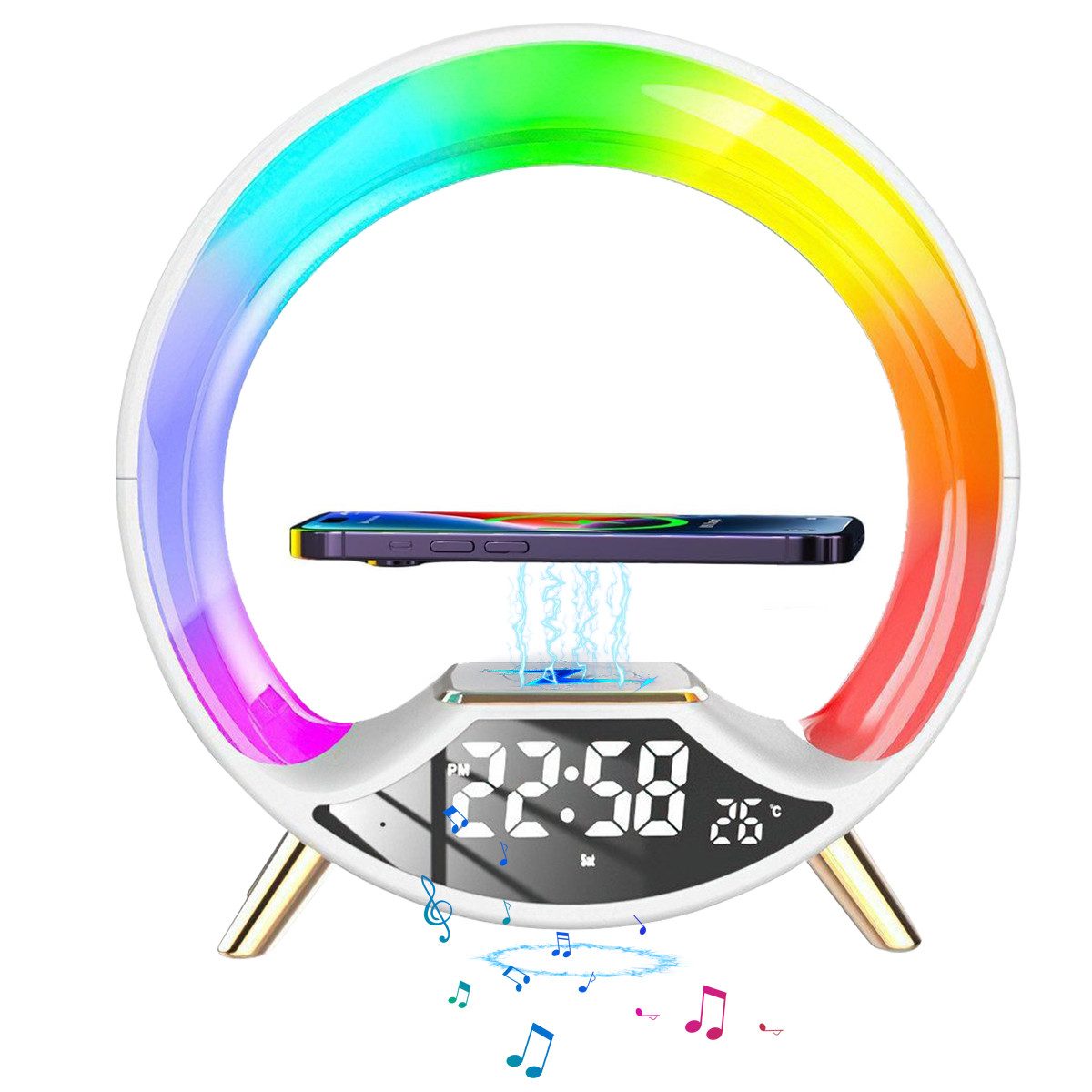 Wecker Bluetooth-Lautsprecher Multifunktionales Wecker mit Kabellosem Laden