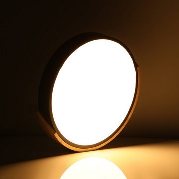 LETGOSPT Deckenleuchte Modern 24W Rund LED Deckenlampe aus Holz & Metall, Warmweiß, LED Deckenbeleuchtung für Schlafzimmer Wohnzimmer Küche Keller