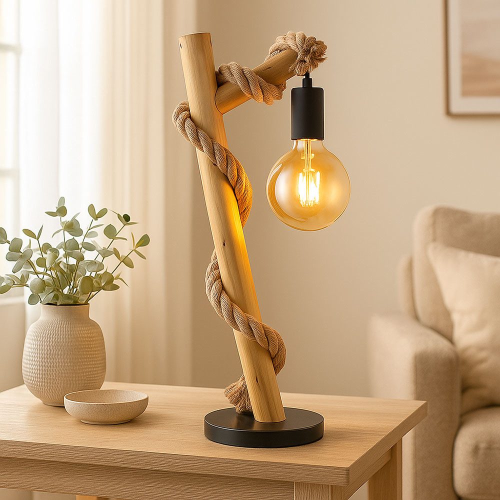 GLOBO LIGHTING LED Tischleuchte, Leuchtmittel inklusive, Warmweiß, Tischlampe Holzlampe Tischleuchte Filament LED Wohnzimmerlampe 53,5 cm