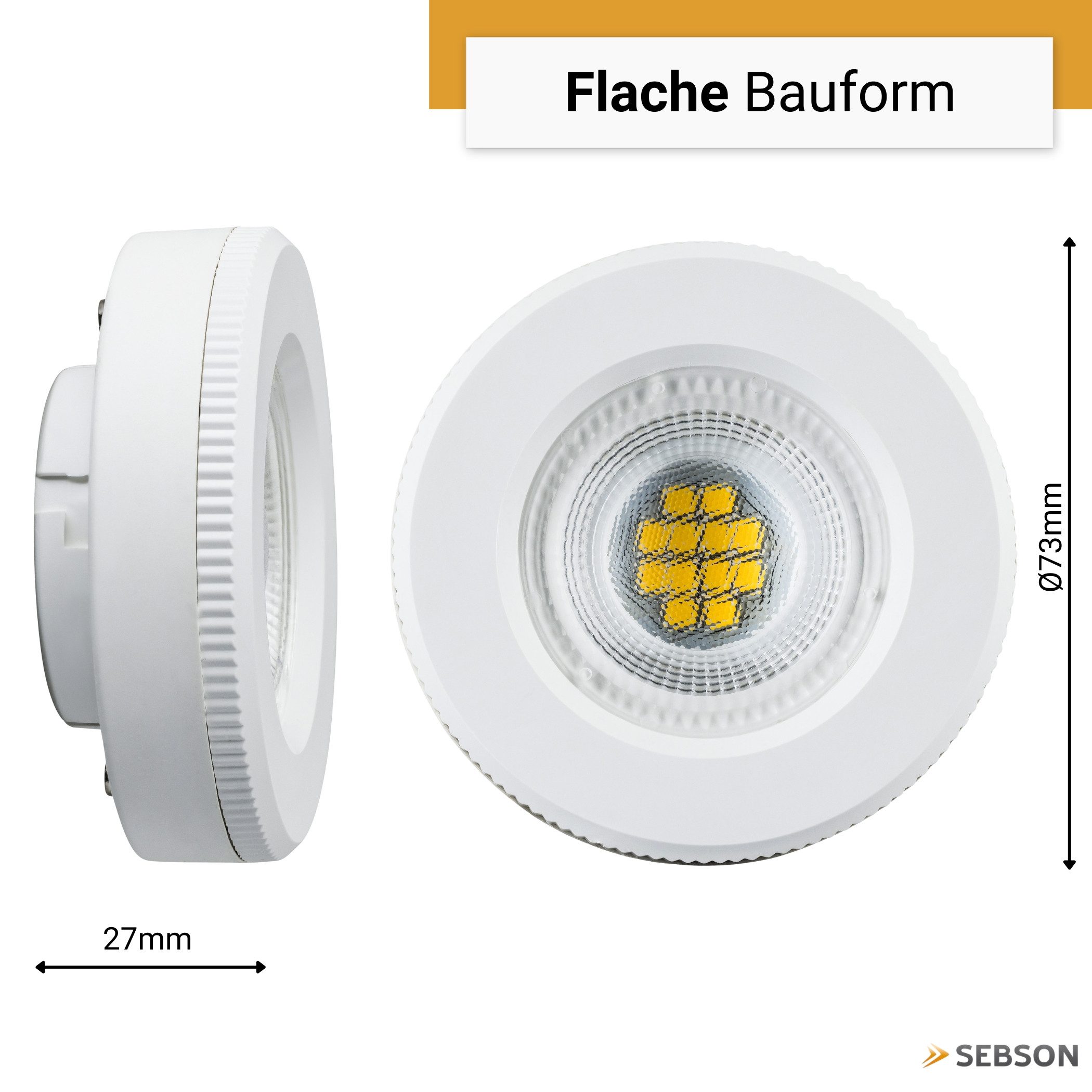 SEBSON LED-Leuchtmittel LED Lampe GX53 Energieeffizienz A - warmweiß 2,5W 450lm 230V Strahler, GX53, 1 St., Warmweiß, Energieeffizienzklasse A Ø73mm flach 120° Abstrahlwinkel 230V