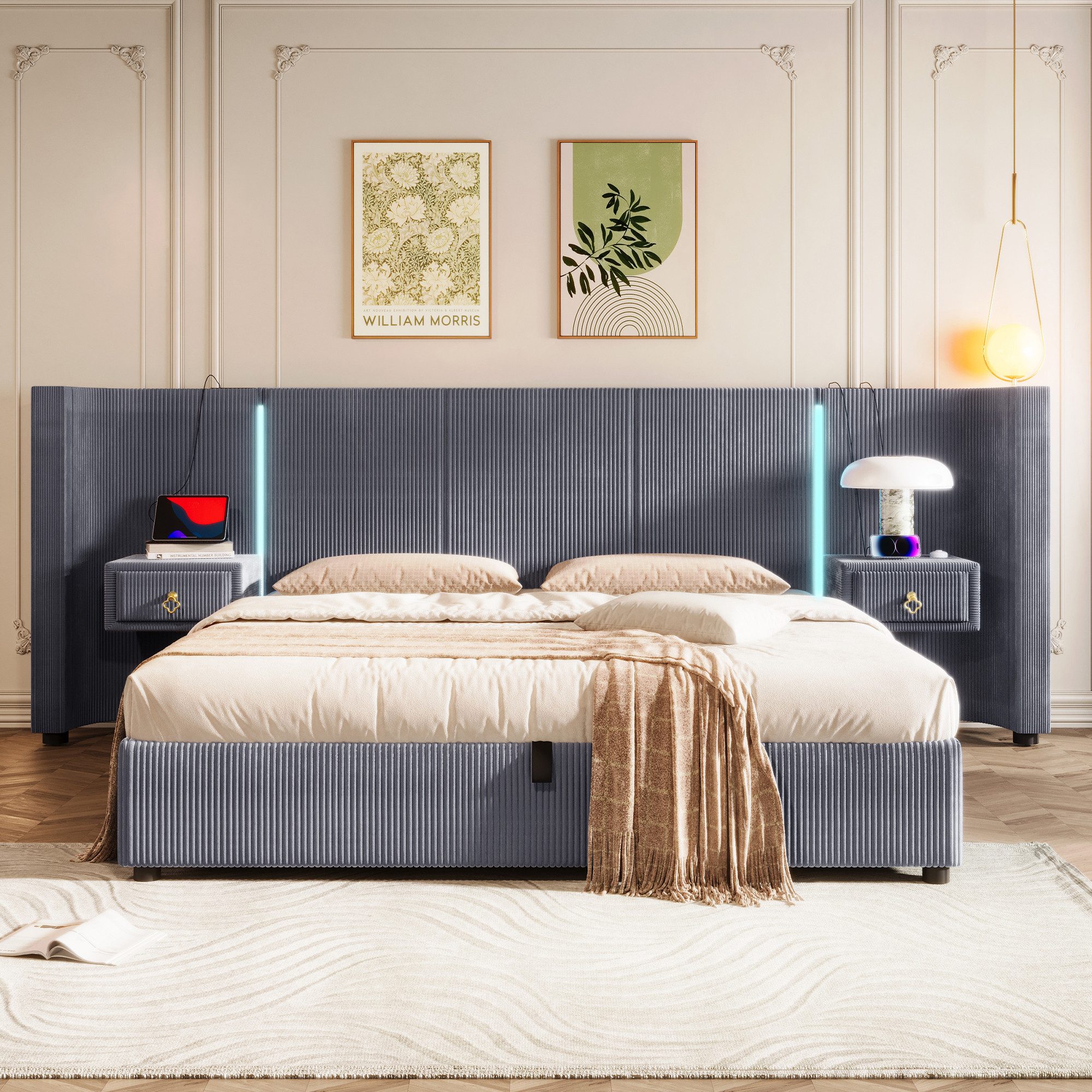 TavilaEcon Boxspringbett Polsterbett mit LED-Leiste und hydraulischem Staur günstig online kaufen