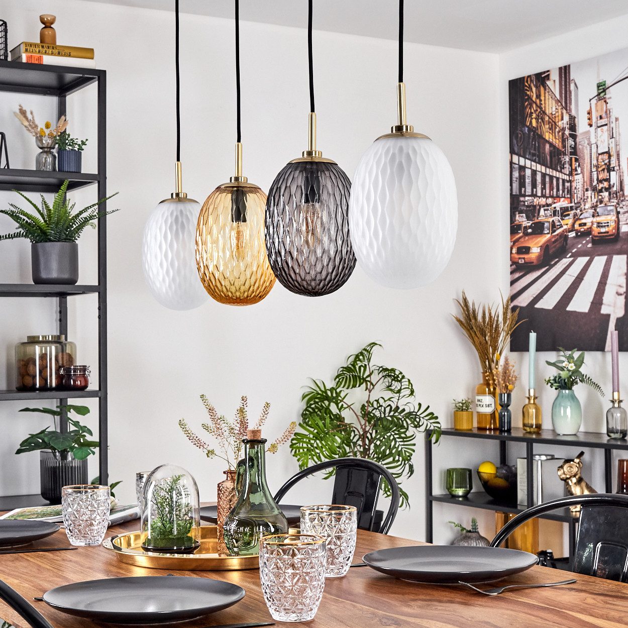 hofstein Hängeleuchte Hängelampe aus Metall/Glas in Messing/Rauch/Weiß/Bern günstig online kaufen