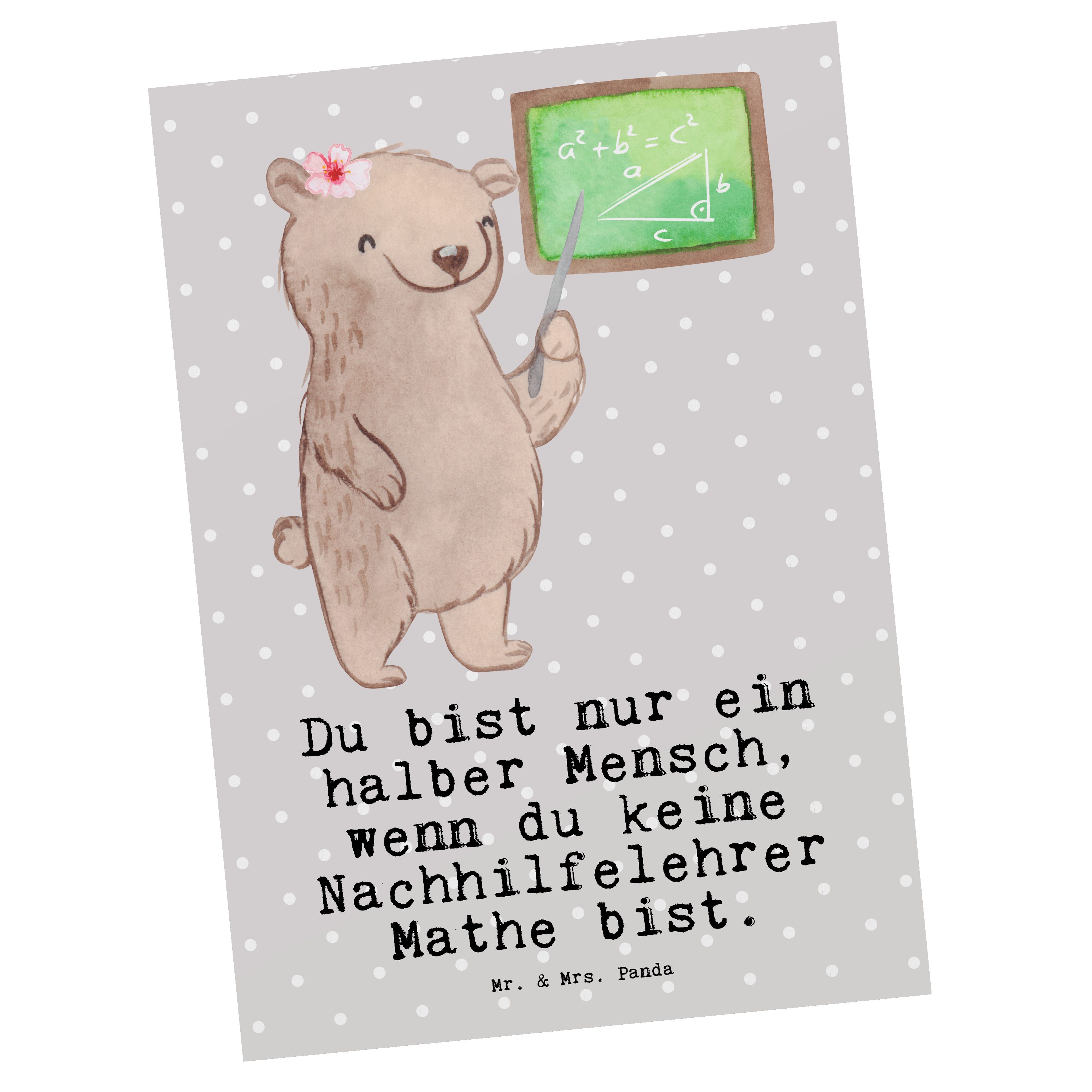 Mr. & Mrs. Panda Postkarte Pastell Mathe - mit Nachhilfelehrer Geschenk, Mathe - Grau Herz Nachh