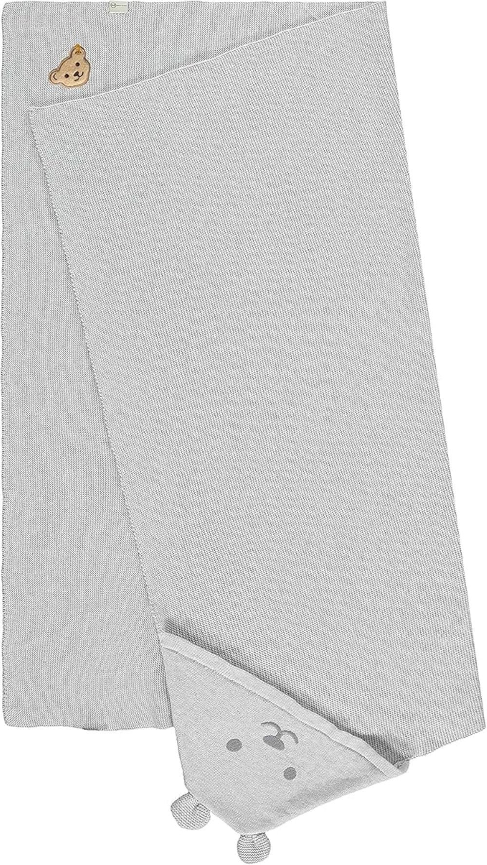 Babydecke Strickdecke mit Kapuze Decke Kuscheldecke grau, Steiff