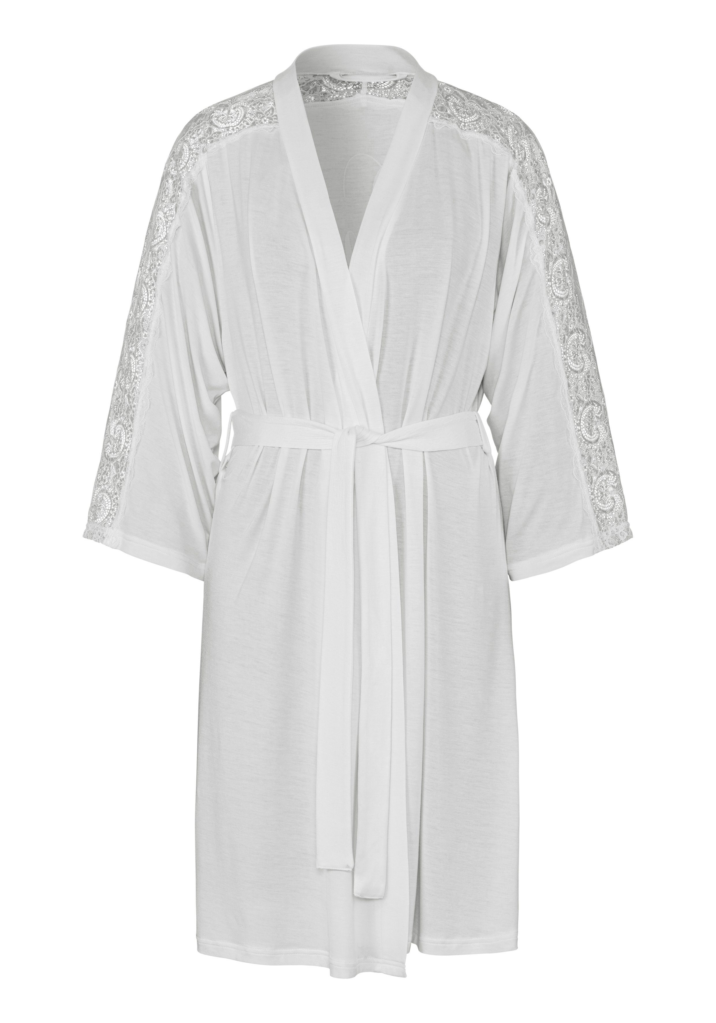 LASCANA Kimono, Gürtel, mit Spitzeneinsatz an Ärmel, Schulter + Rücken günstig online kaufen