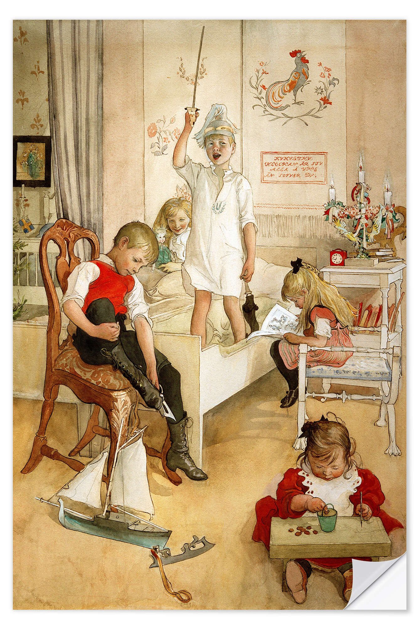 Posterlounge Wandfolie Carl Larsson, Am Morgen des Weihnachtstages, Malerei