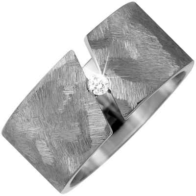 Schmuck Krone Verlobungsring Breiter Partner-Ring Fingerring aus Titan gebürstet mit Brillant 0,05ct W/SI