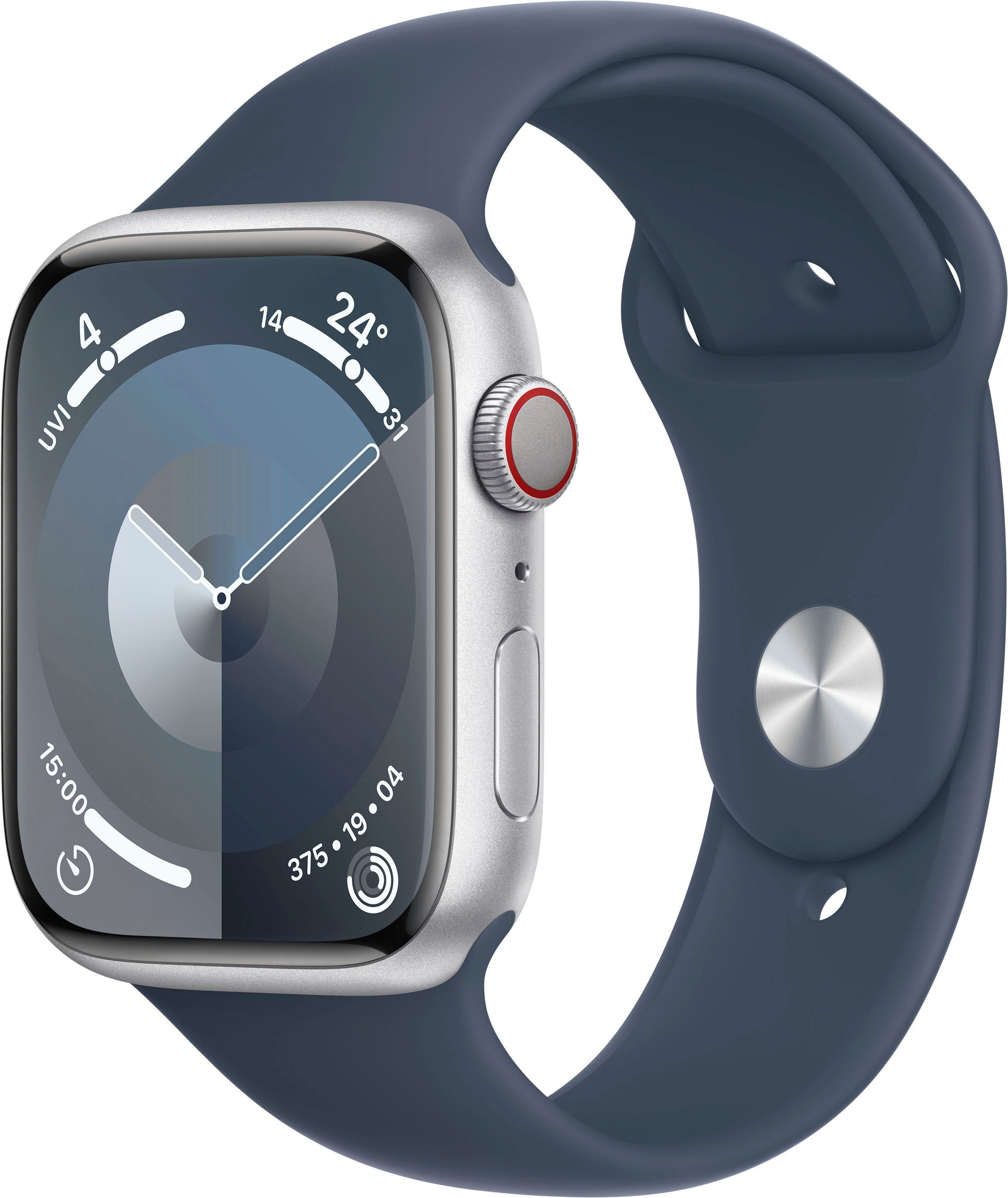 Apple Watch Series 9 GPS + Cellular 45mm Aluminium S/M Smartwatch (4,5 cm/1,77 Zoll, Watch OS 10), Sport Band