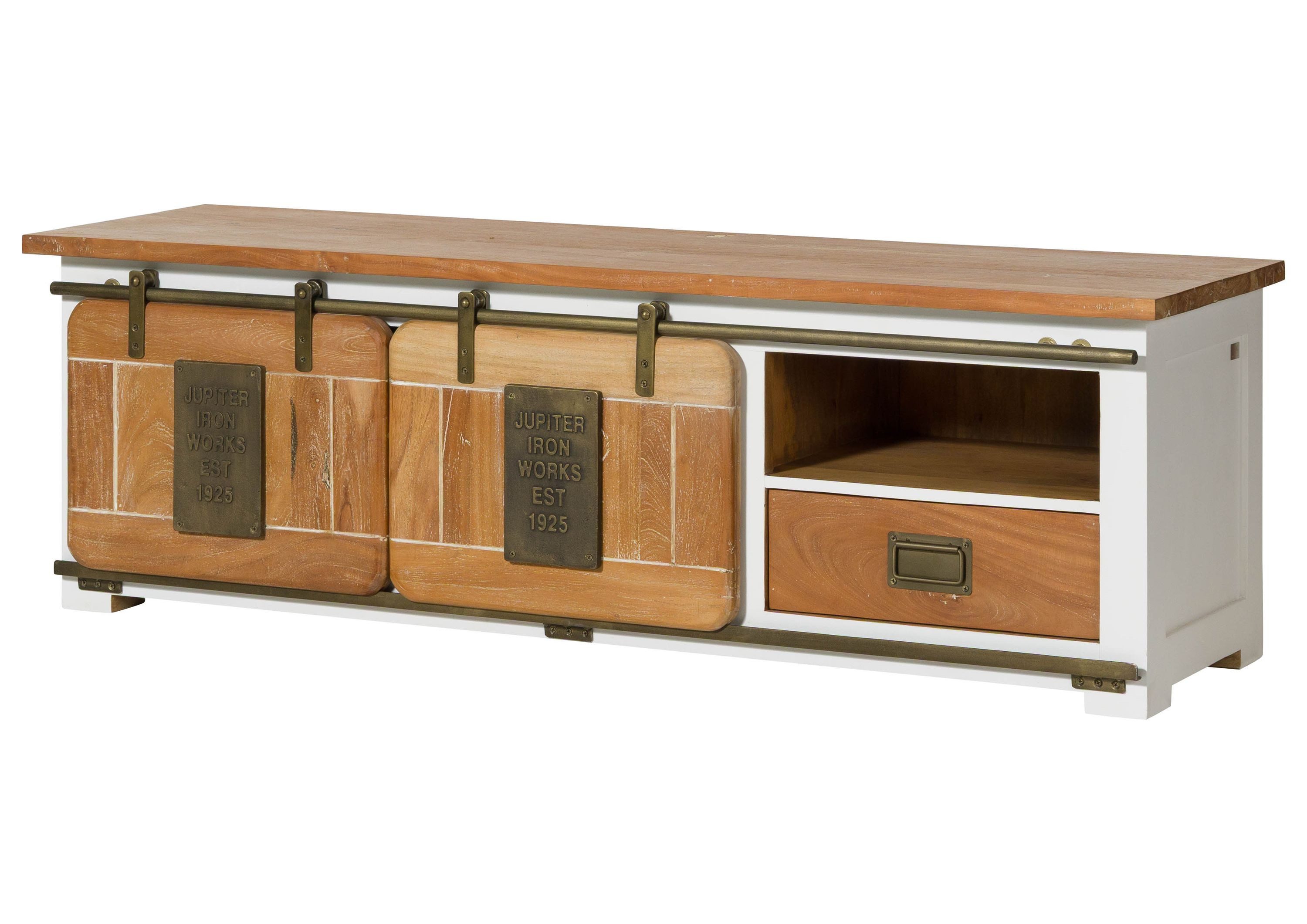 Massivmoebel24 TV-Board RAILWAY (Massivholz), Mango 160x45x50 weiß lackiert RAILWAY #501