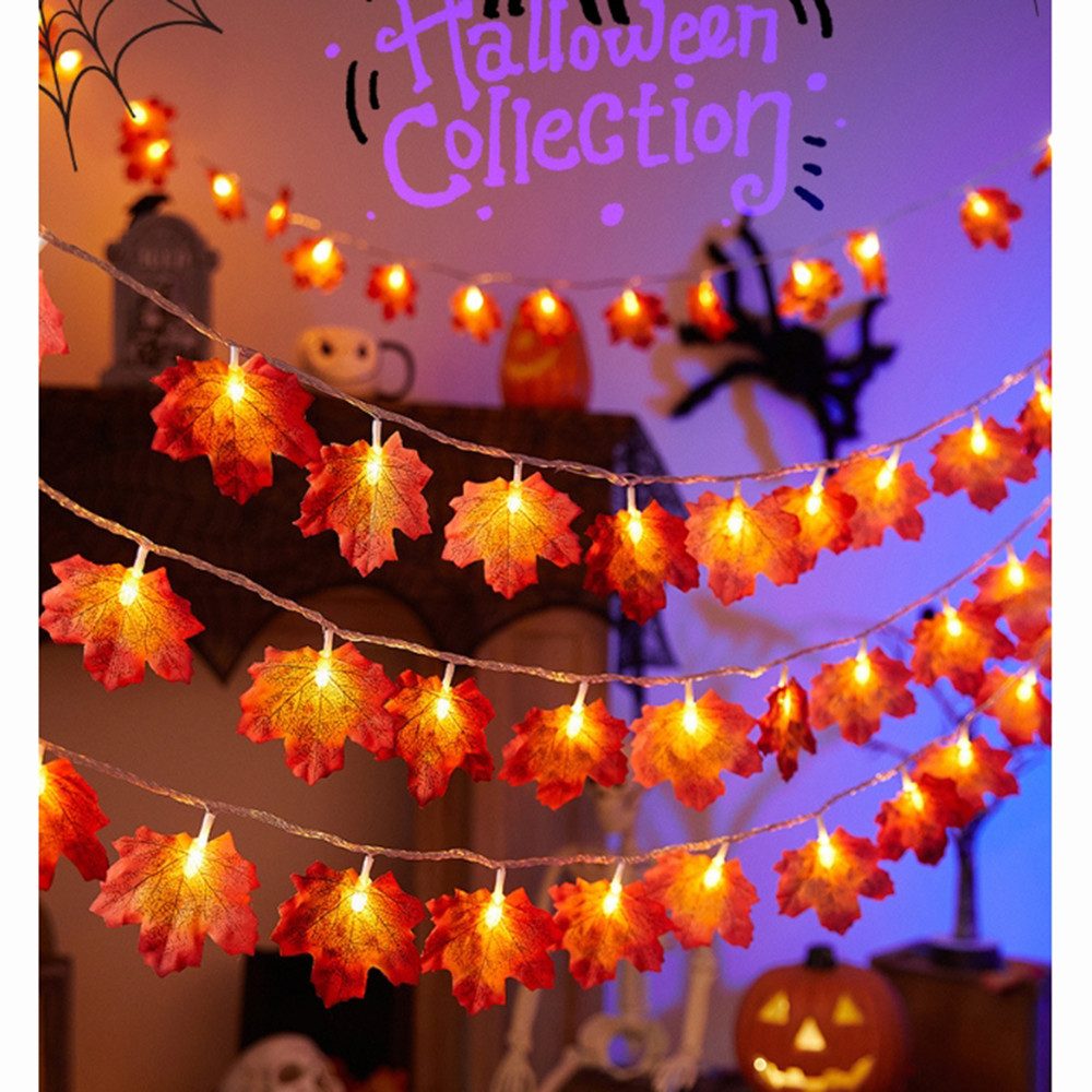 Bomiclss LED-Lichterkette 3M 20LED Halloween Deko Herbst Ahornblatt Girlande Lichterkette, für Halloween Theme Erntedankfest Weihnachtsfeiern – Bild 2 von 5