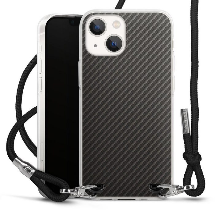 DeinDesign Handyhülle Metallic Look Muster Carbon Carbon Apple iPhone 13 Mini Handykette Hülle mit Band Case zum Umhängen
