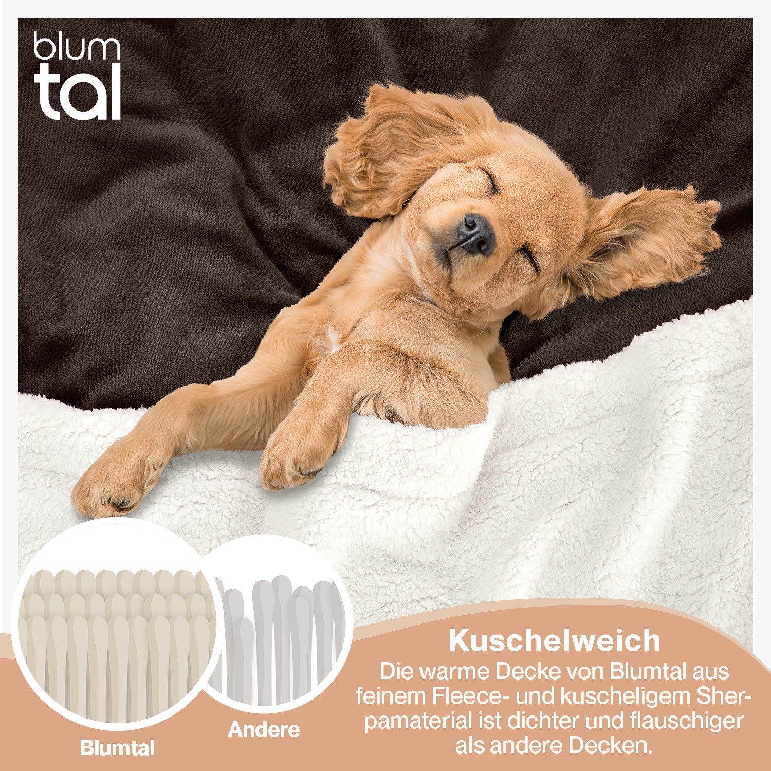 Wohndecke Premium Sherpa Kuscheldecke, Oeko-TEX Zertifiziert, Blumtal, Sofa Decke mit Dicker Sherpa-Innenseite, extra dick & wärmend – Bild 4 von 5