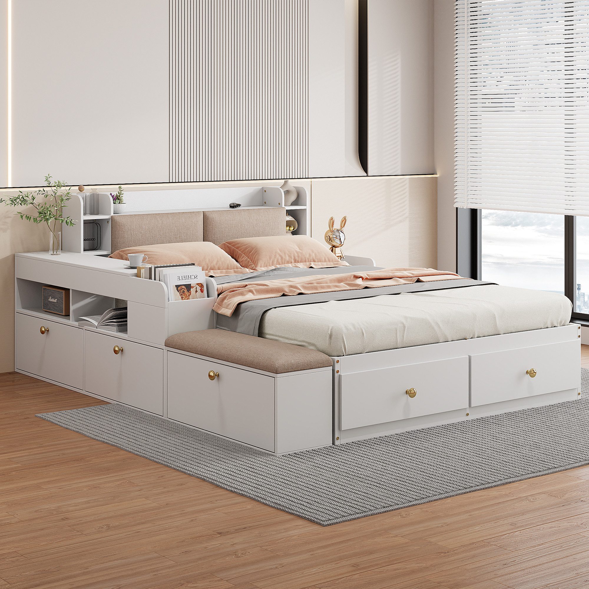 Flieks Massivholzbett, Kombi-Bett Doppelbett 140x200cm Nachttisch+ günstig online kaufen