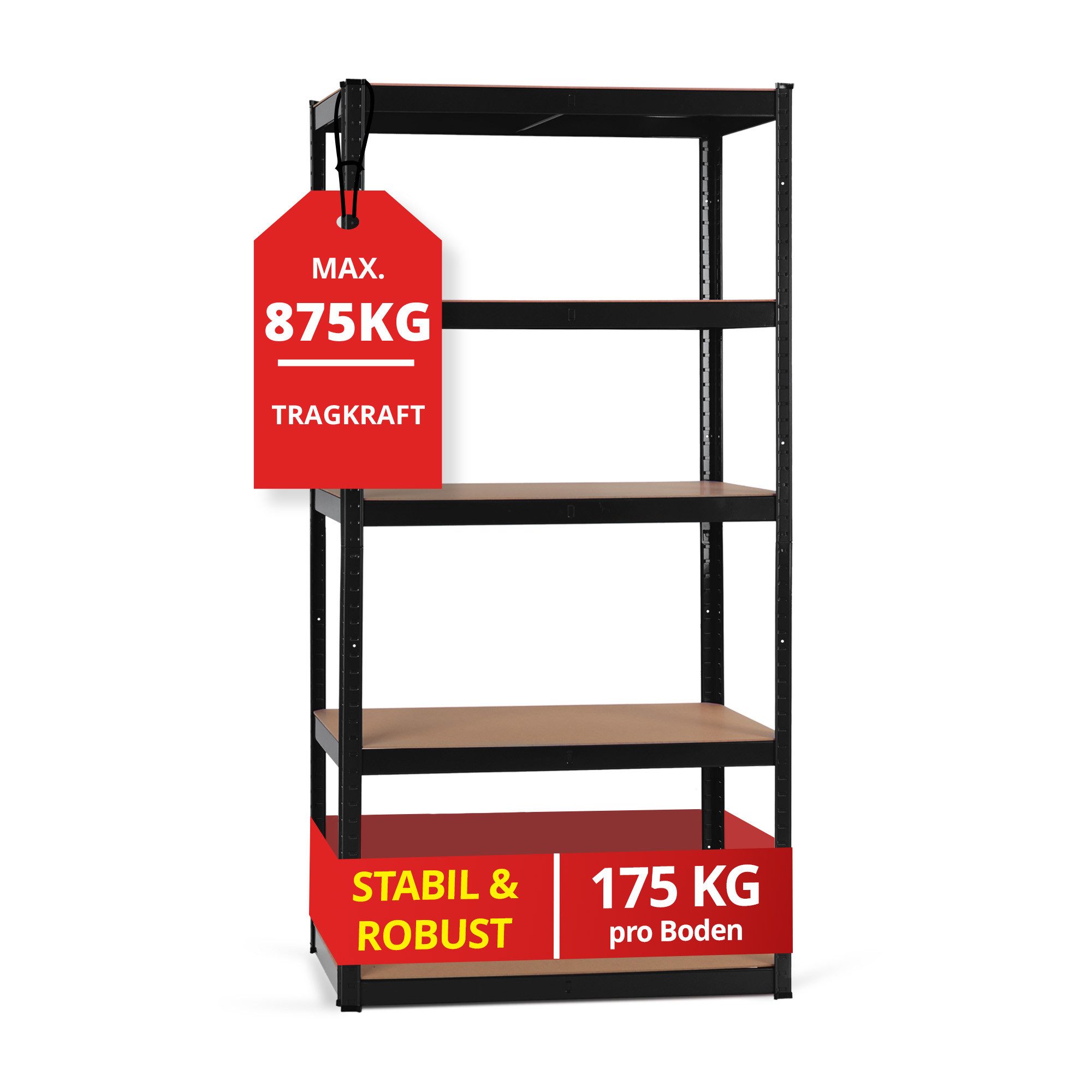 Stagecaptain Schwerlastregal Lagerregal - 5 variabel montierbare Böden - auch als Werkbank umbaubar, Tragkraft pro Boden: 175 kg, gesamt 875 kg