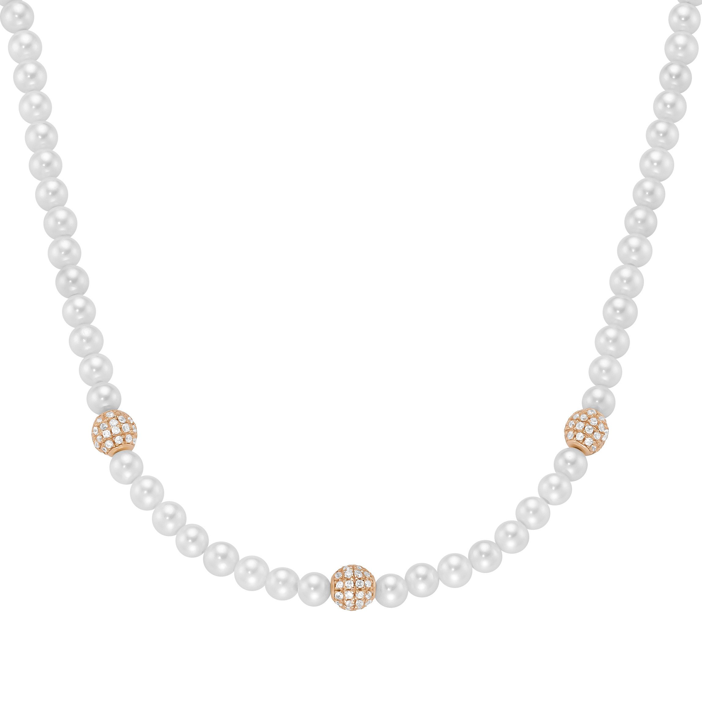 Collier mit Zirkonia und Muschelkern-Perlen, Silber 925