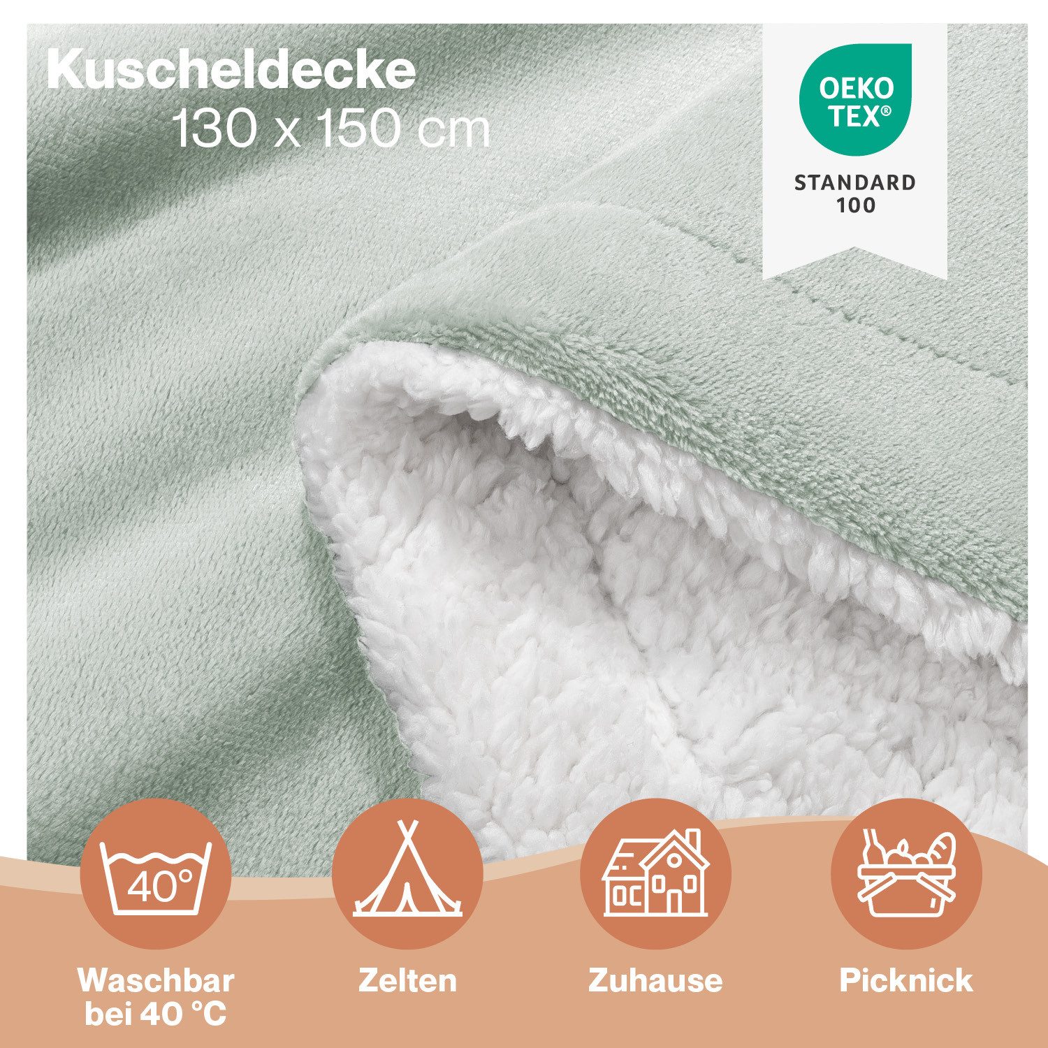 Wohndecke Sherpa-Fleecedecke, Oeko-TEX Zertifiziert, Blumtal, hochwertig, weich, warm, flauschig