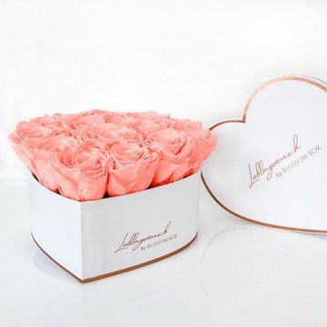 Trockenblume Geschenkset - Lieblingsmensch Herzbox - Peach (Large) Rosen, MARYLEA, inkl. Hutbox mit Deckel als Accessoire