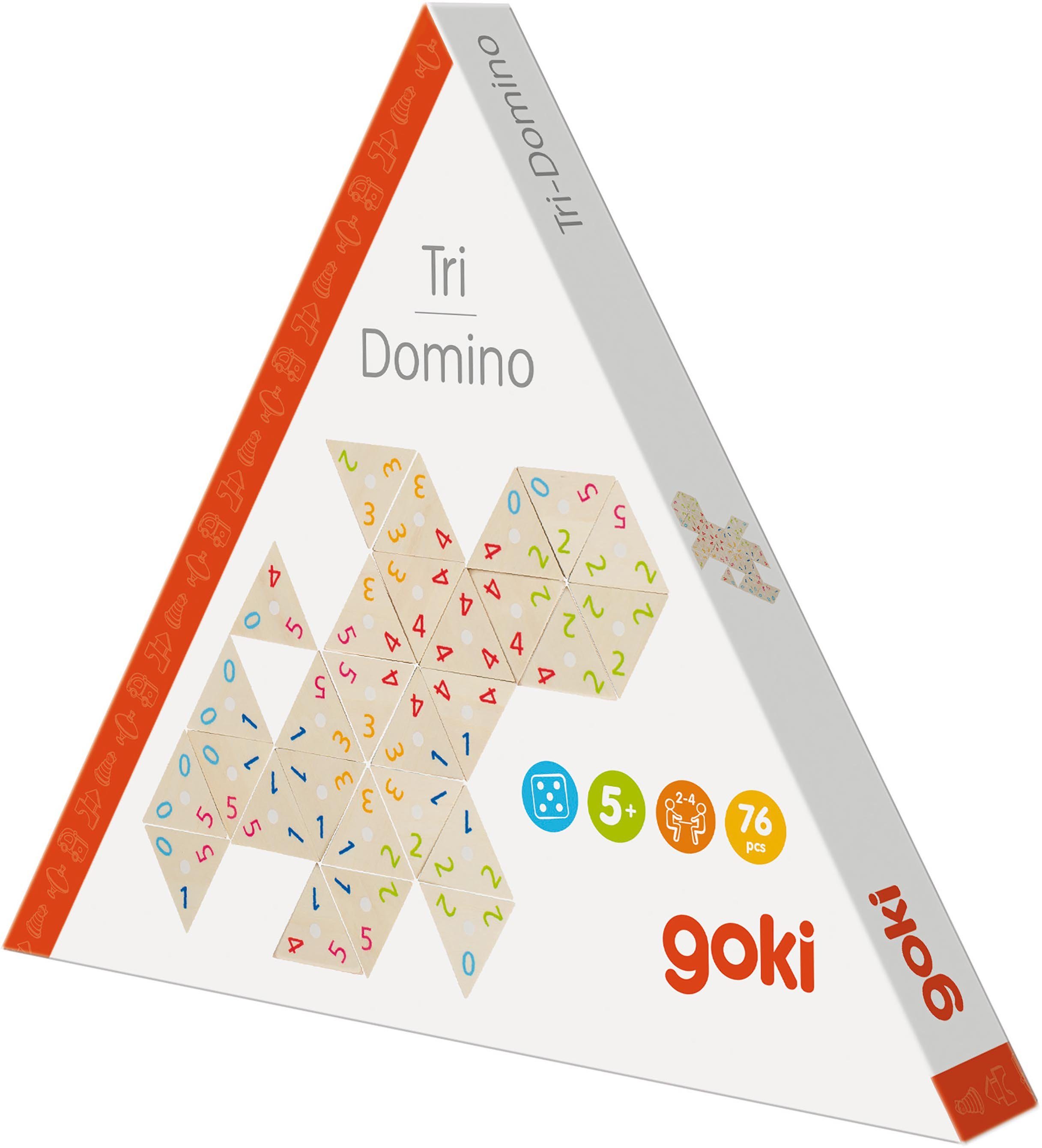 goki Lernspielzeug Tri-Domino Holz-Tri-Domino natur 72 Teile 2-4 Spieler (Set, 72-St., 1), Ein großes Dreieck mit einer 4- o. 5-fachen Kantenlänge soll entstehen