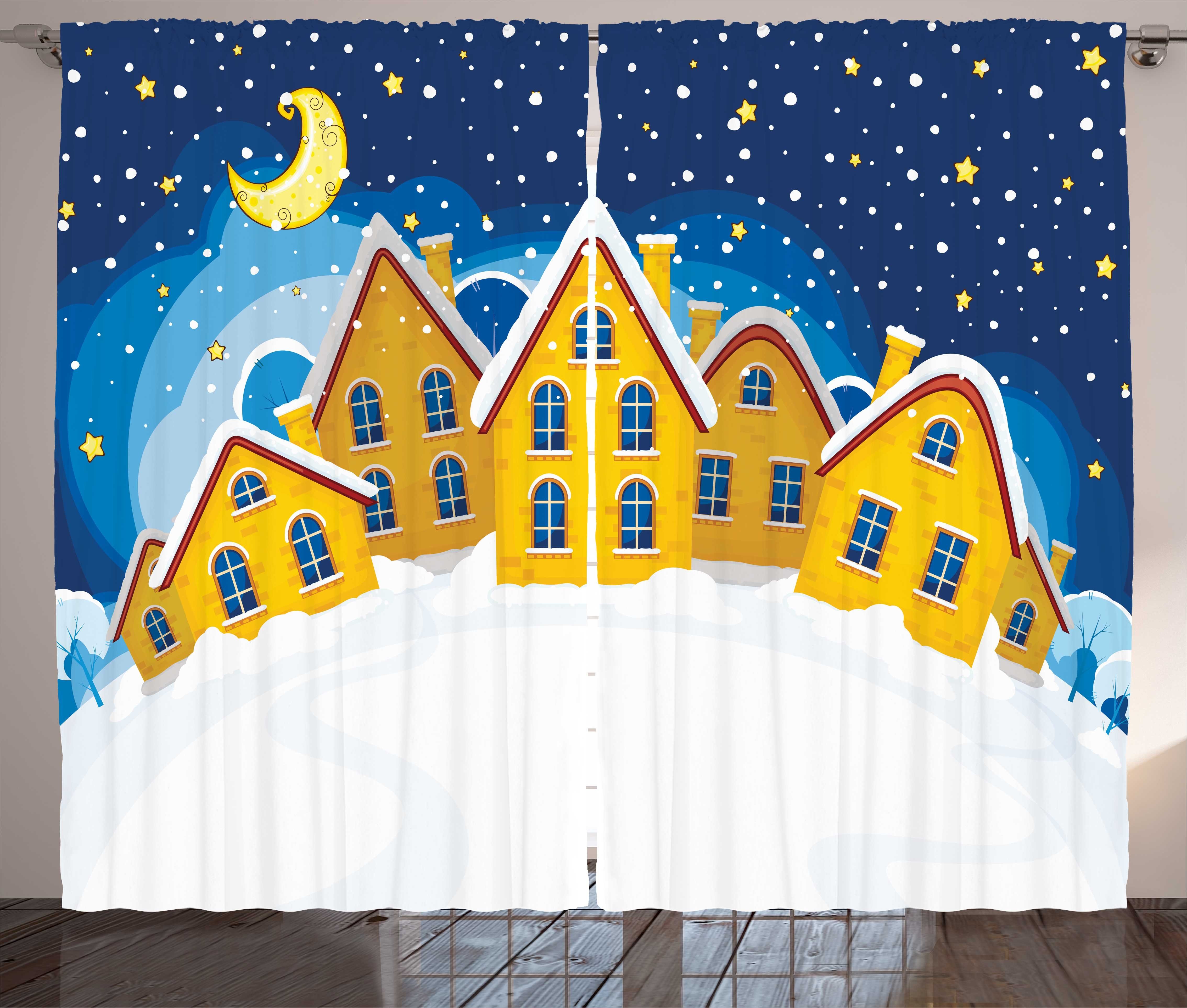 Gardine Schlafzimmer Kräuselband Vorhang mit Schlaufen und Haken, Abakuhaus, Winter Kälte und Snowy Nacht