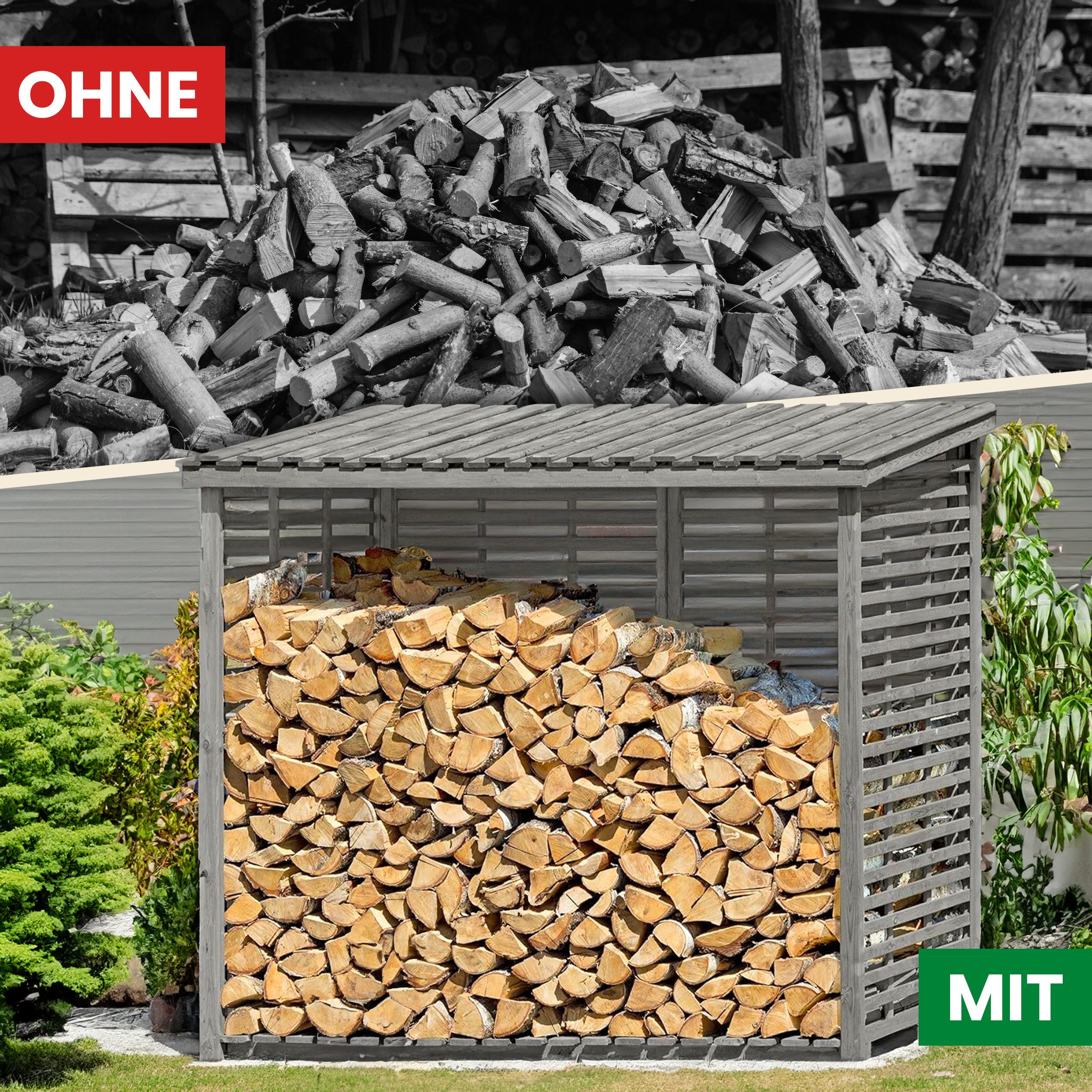 Gartenpirat Kaminholzregal Kaminholzregal XXL mit Rückwand für 3,8 m³ Brennholz in grau, Holz, BxTxH:237x114x203 cm