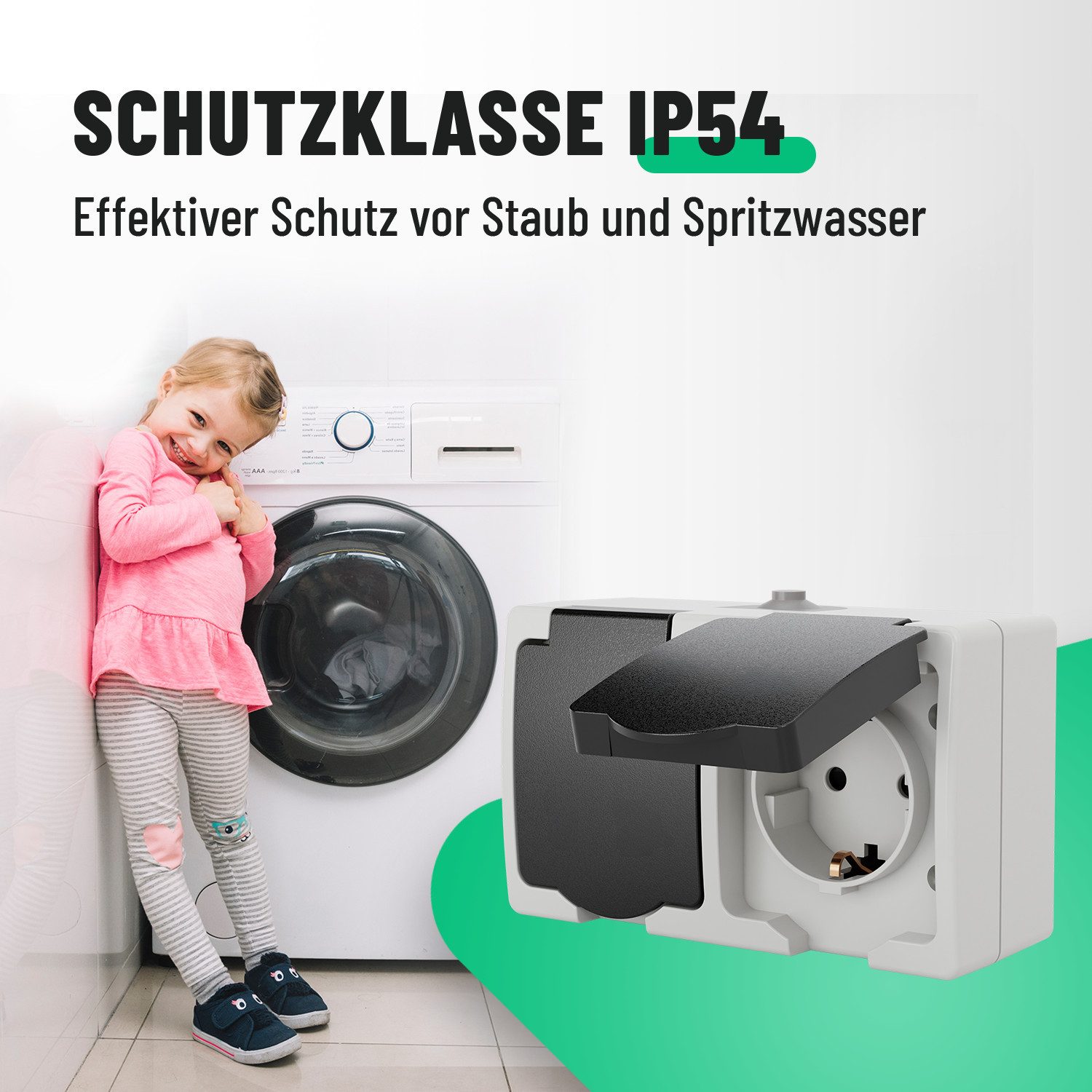 greate. Aufputz-Steckdose Aufputz Schutzkontakt Steckdose für Feuchtraum, 2fach Aufputzsteckdose, 1-St.
