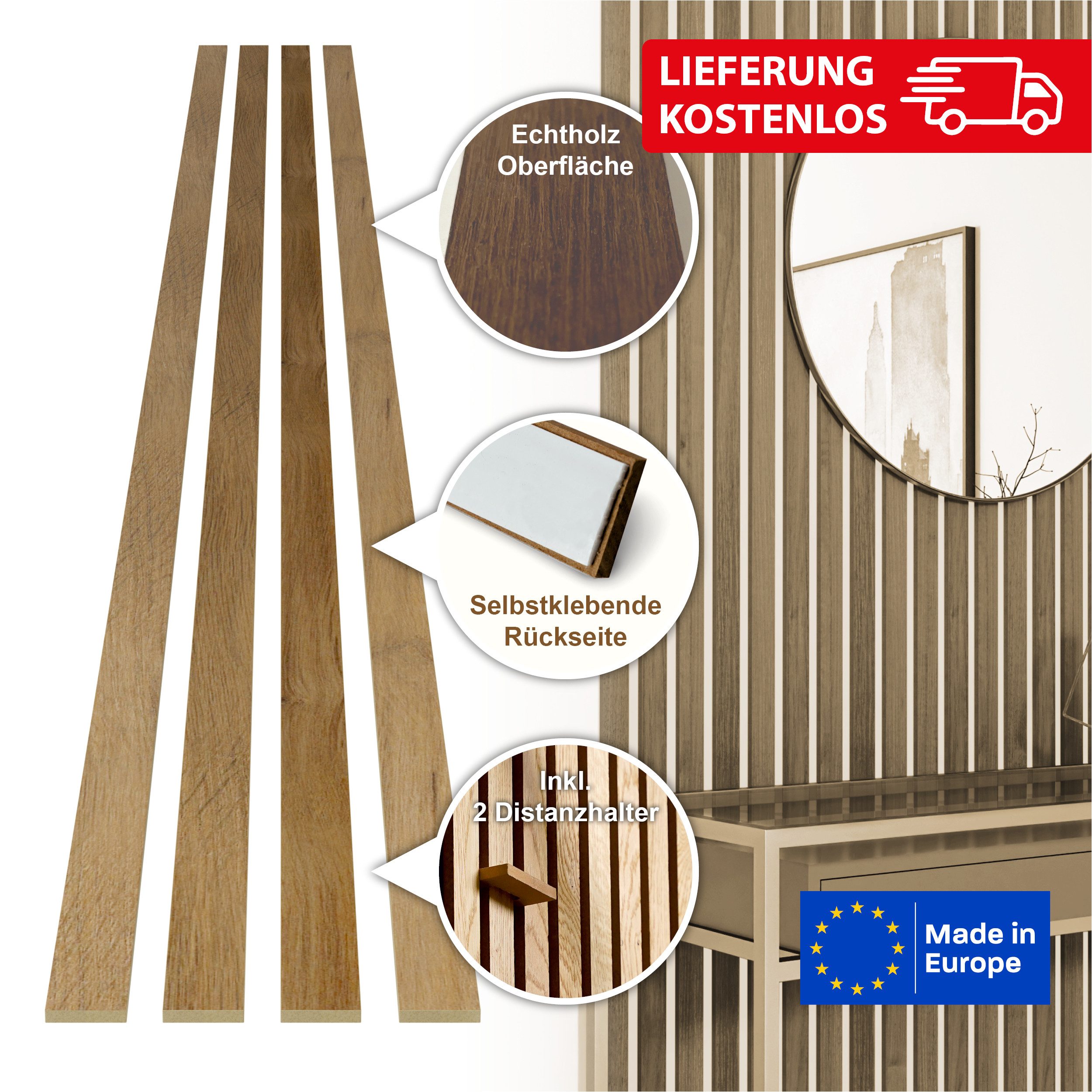 acous Wandpaneel Stix FSC® Premium Echtholzfurier (selbstklebend), BxL: 3,4 günstig online kaufen