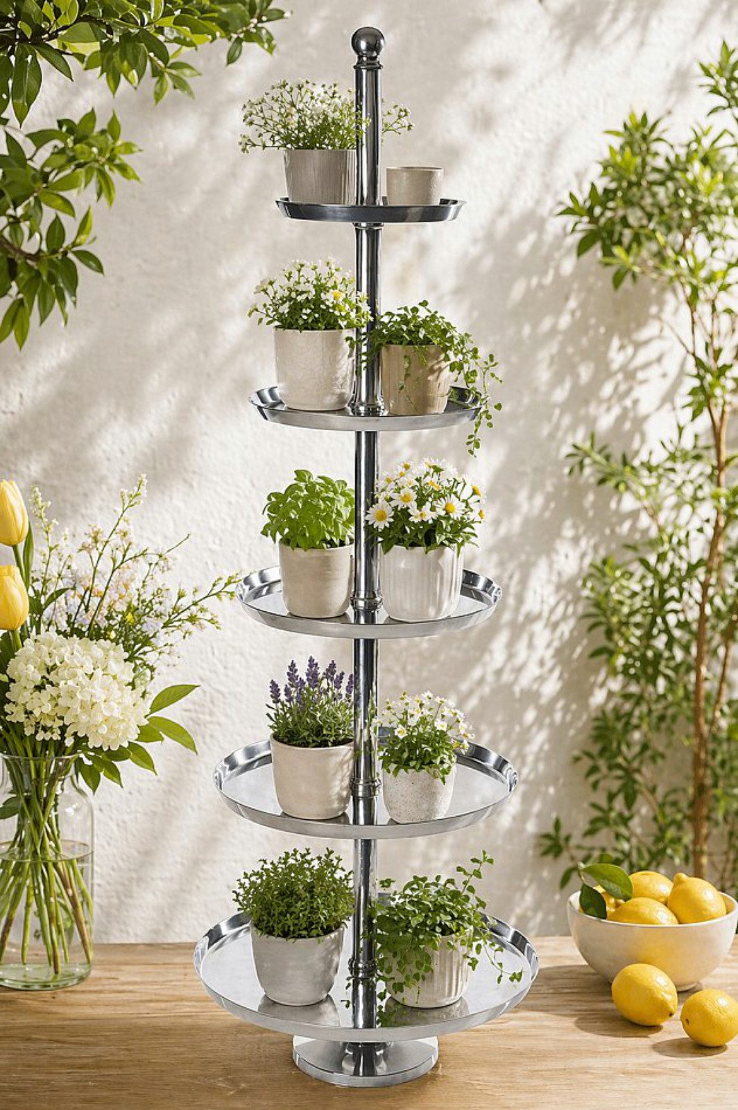 Koopman Etagere Servierständer Aluminium Deko XXL 170 cm 5 Ablagen Silberfarbend, Aluminium, (1-tlg), XXL, Aluminium Guss, 5 Etagen, bis 12 Kg belastbar, Gewicht 13 Kg