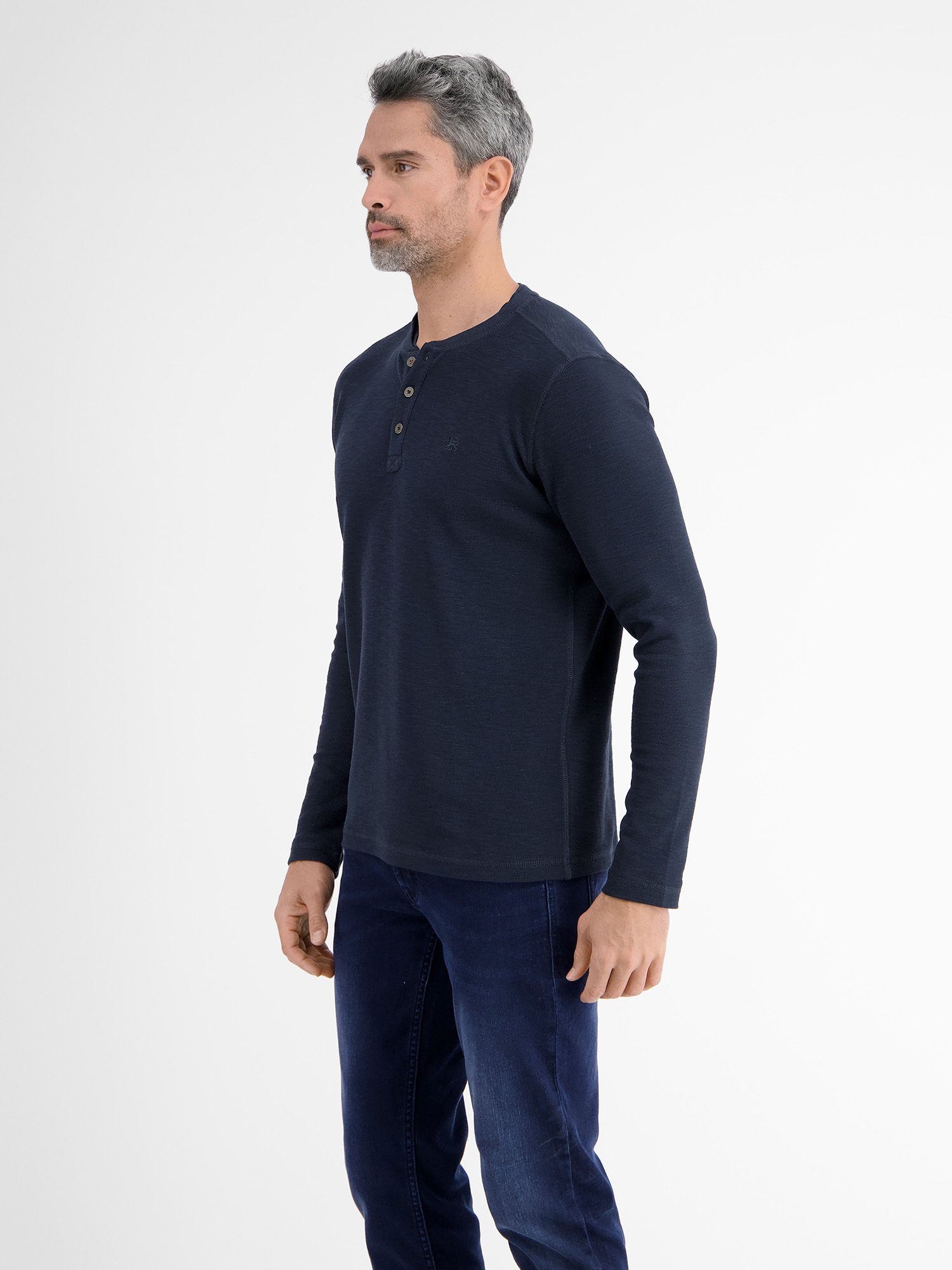 LERROS in CLASSIC Langarmshirt Strukturqualität NAVY Serafino LERROS