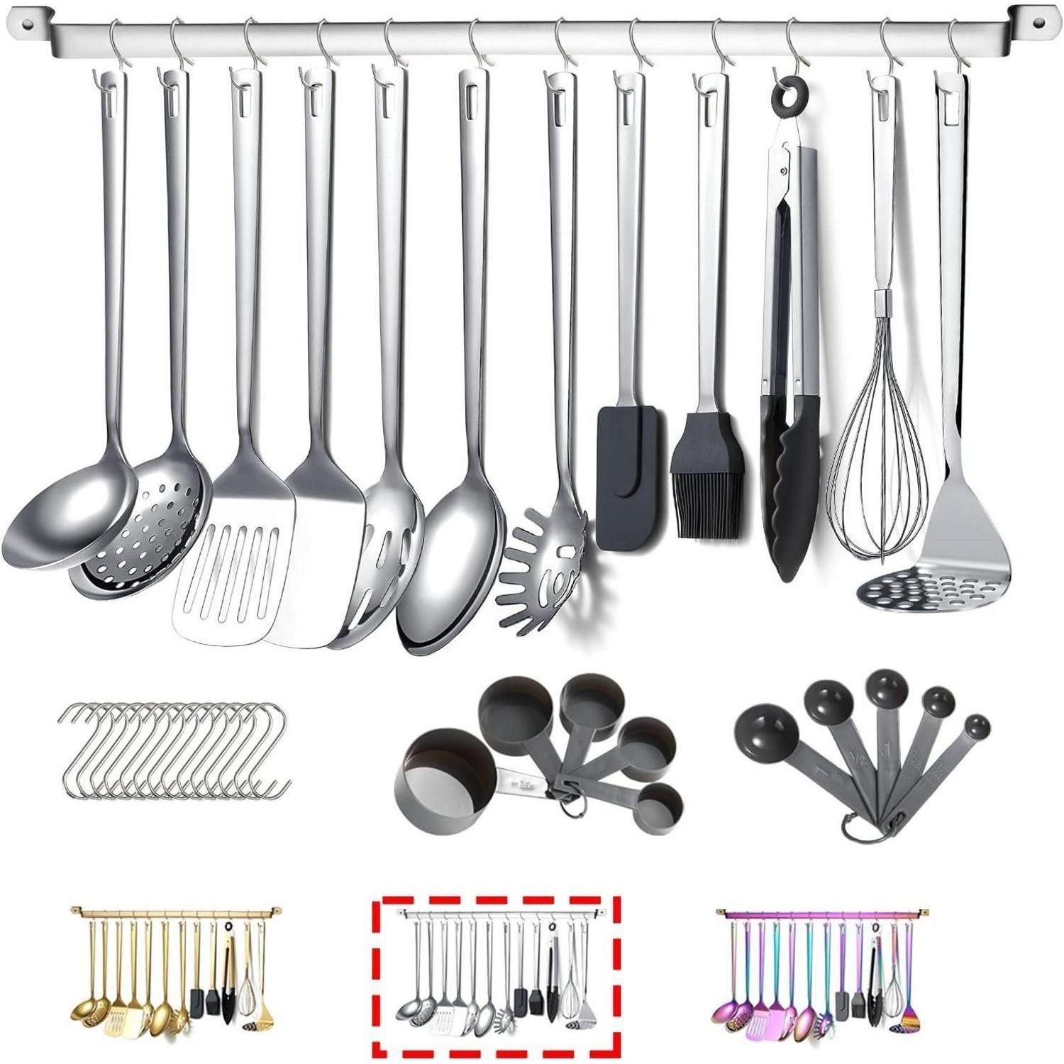 LuxusKollektion Kochbesteck-Set Küchenutensilien Edelstahl 37teilig 1.37 Teiliges Silberset