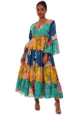 YC Fashion & Style Maxikleid Patchwork Maxikleid mit Strassperlen (1-tlg) mit Volant, mit Blumendruck, mit Volants