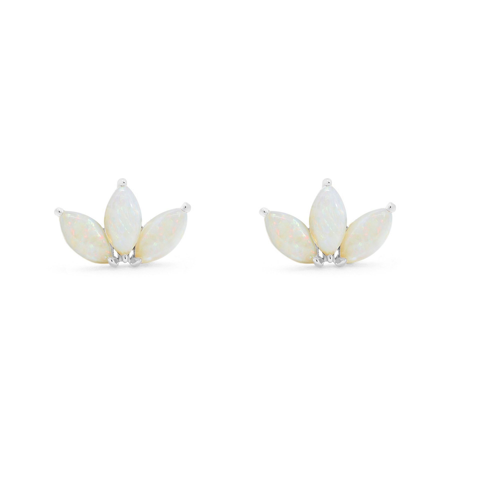 Brandlinger Paar Сережки-гвоздики Сережки-гвоздики Faro, Lotus Silber 925 vergoldet, Weißer Opal
