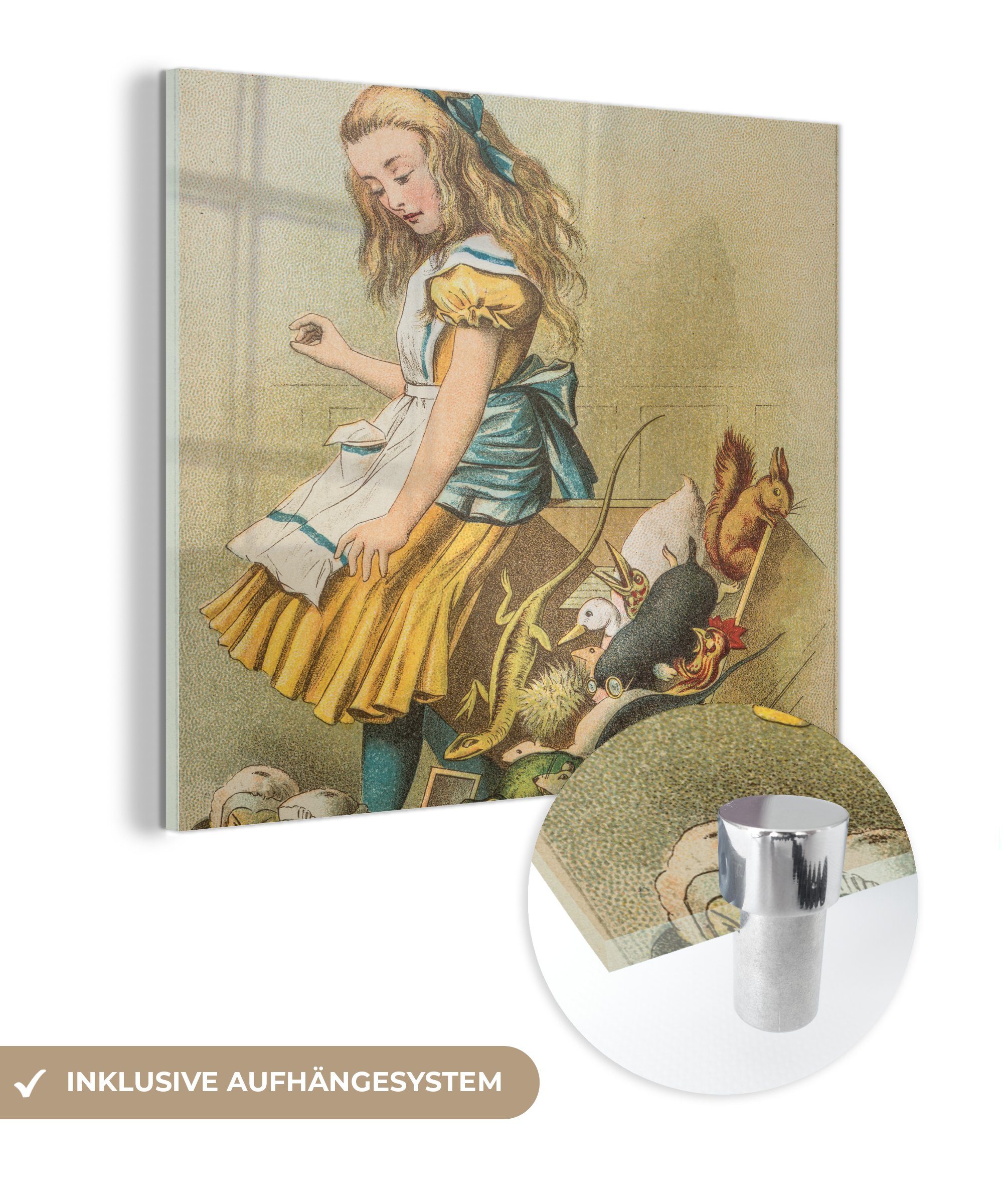 MuchoWow Acrylglasbild Vintage-Illustration Alice beim Verhör des Herzensmannes, (1 St), Glasbilder - Bilder auf Glas Wandbild - Foto auf Glas - Wanddekoration