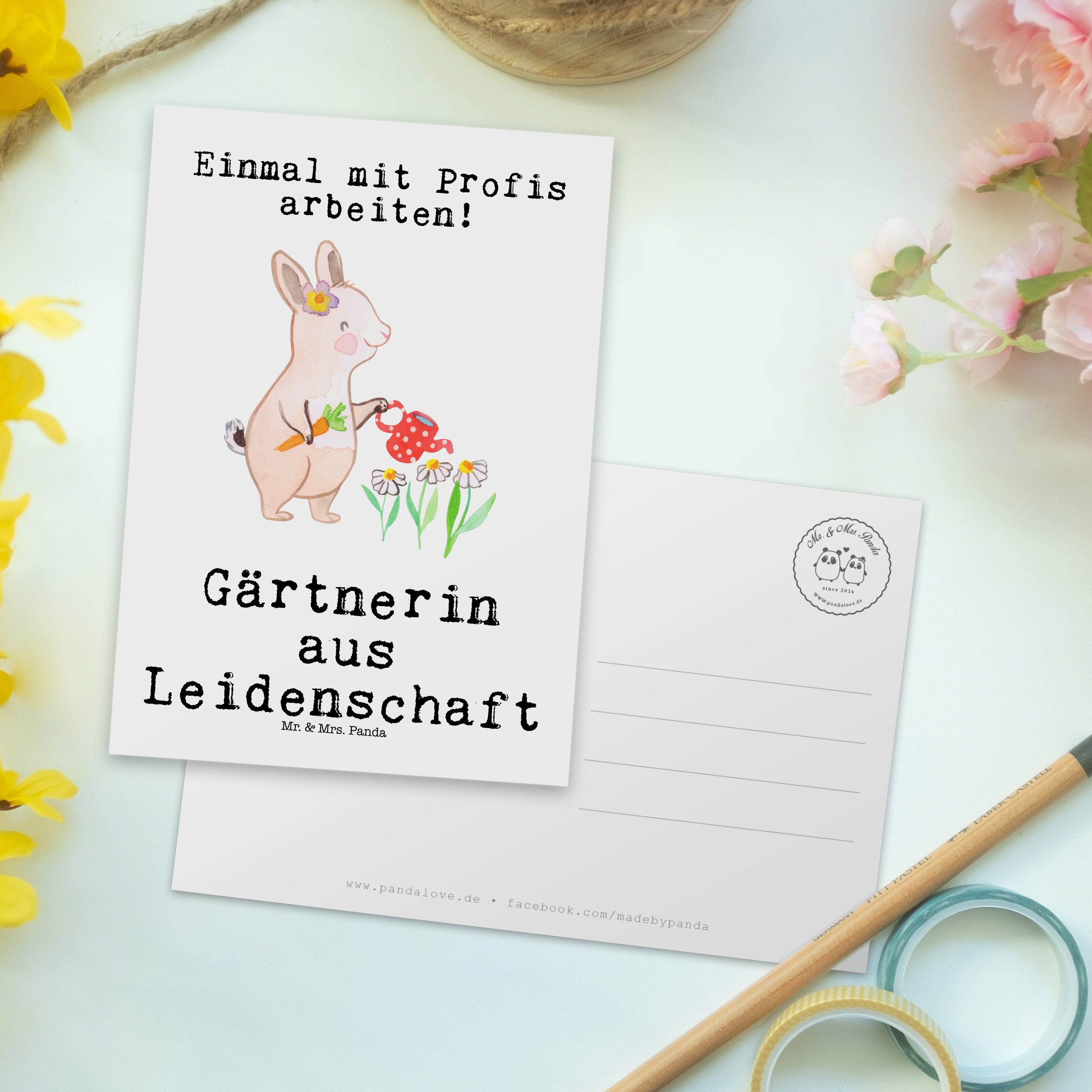 Mr. & Mrs. Panda Postkarte Geburtstagskarte, Rente aus - Leidenschaft Geschenk, - Gärtnerin Weiß